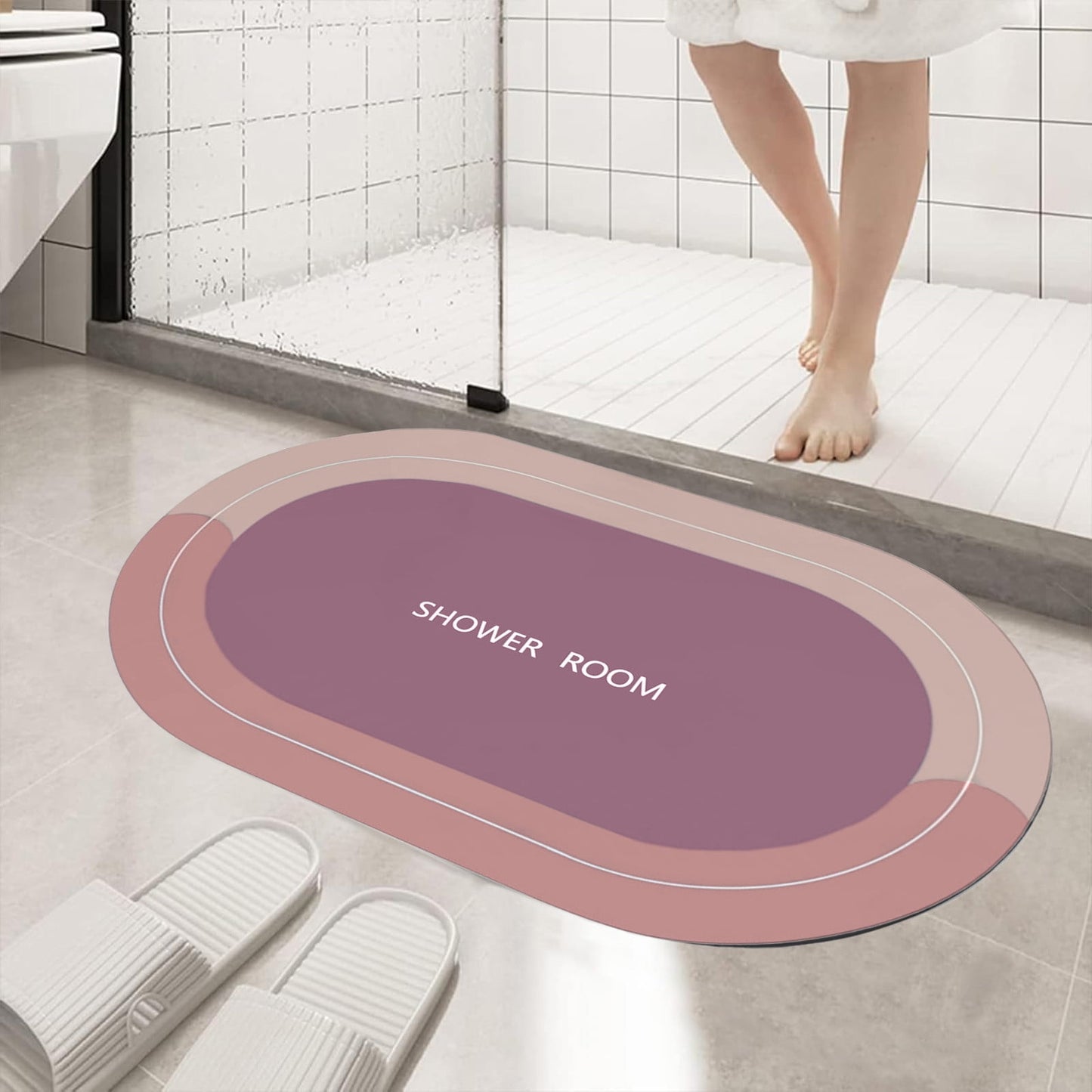 PALIFEUR Oval Bathroom Rugs, Extra Soft Absorbent Bath Mat, 15.7"x23.6" Quicker Dry Washable Bath Mats for Bathroom, Tub and Shower, Non-Slip Bathroom Rug Pink