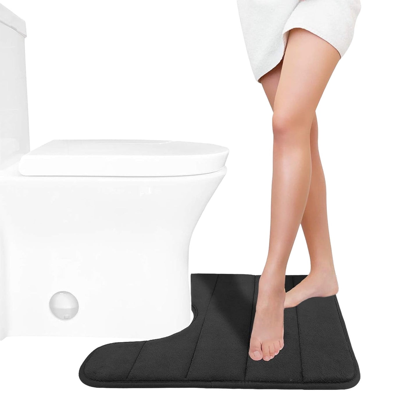 PALIFEUR Memory Foam Toilet Rug, Non-Slip Bathroom Rugs, Toilet Rugs U Shaped Washable, Commode Contour Rug, Soft Comfortable Super Water Absorption #1_Black