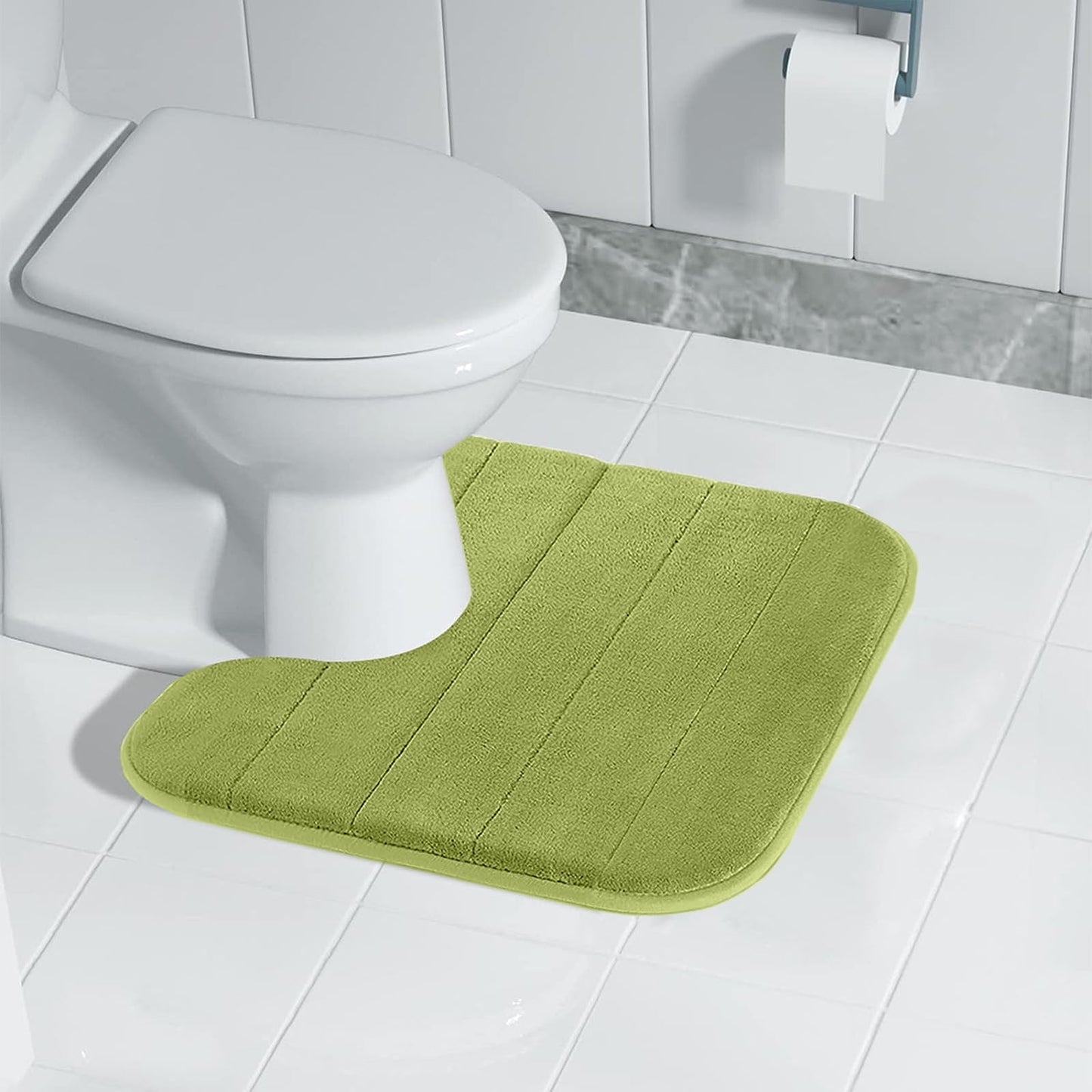 PALIFEUR Memory Foam Toilet Rug, Non-Slip Bathroom Rugs, Toilet Rugs U Shaped Washable, Commode Contour Rug, Soft Comfortable Super Water Absorption #1_Green