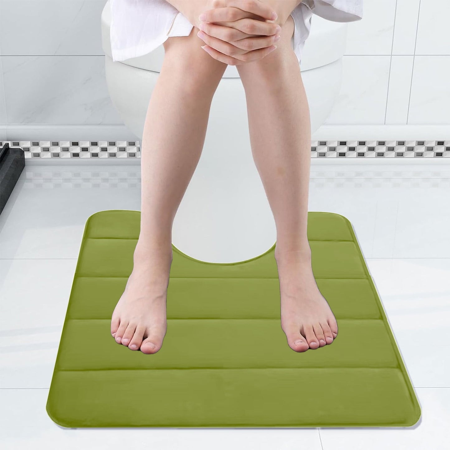 PALIFEUR Memory Foam Toilet Rug, Non-Slip Bathroom Rugs, Toilet Rugs U Shaped Washable, Commode Contour Rug, Soft Comfortable Super Water Absorption #1_Green