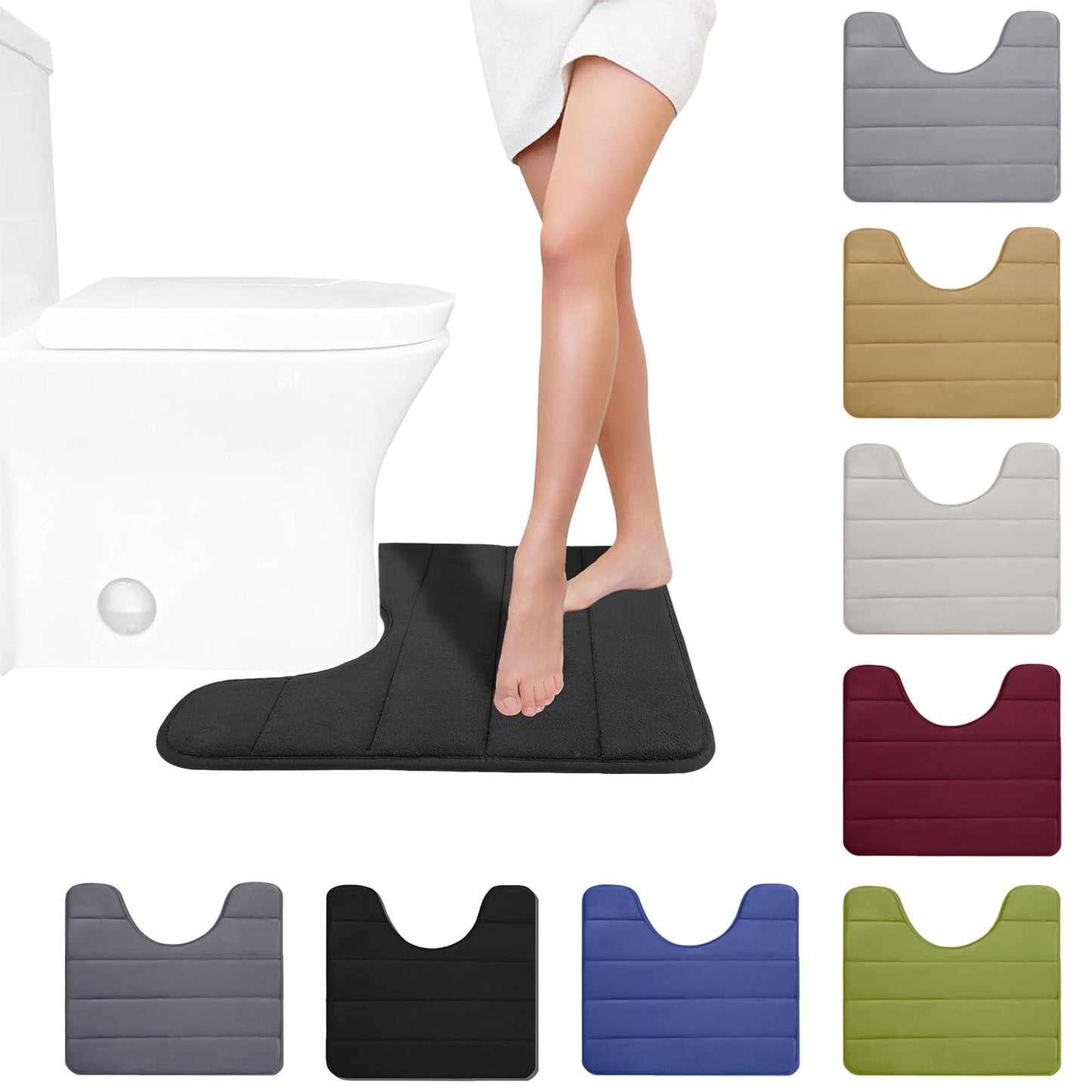 PALIFEUR Memory Foam Toilet Rug, Non-Slip Bathroom Rugs, Toilet Rugs U Shaped Washable, Commode Contour Rug, Soft Comfortable Super Water Absorption #1_Red