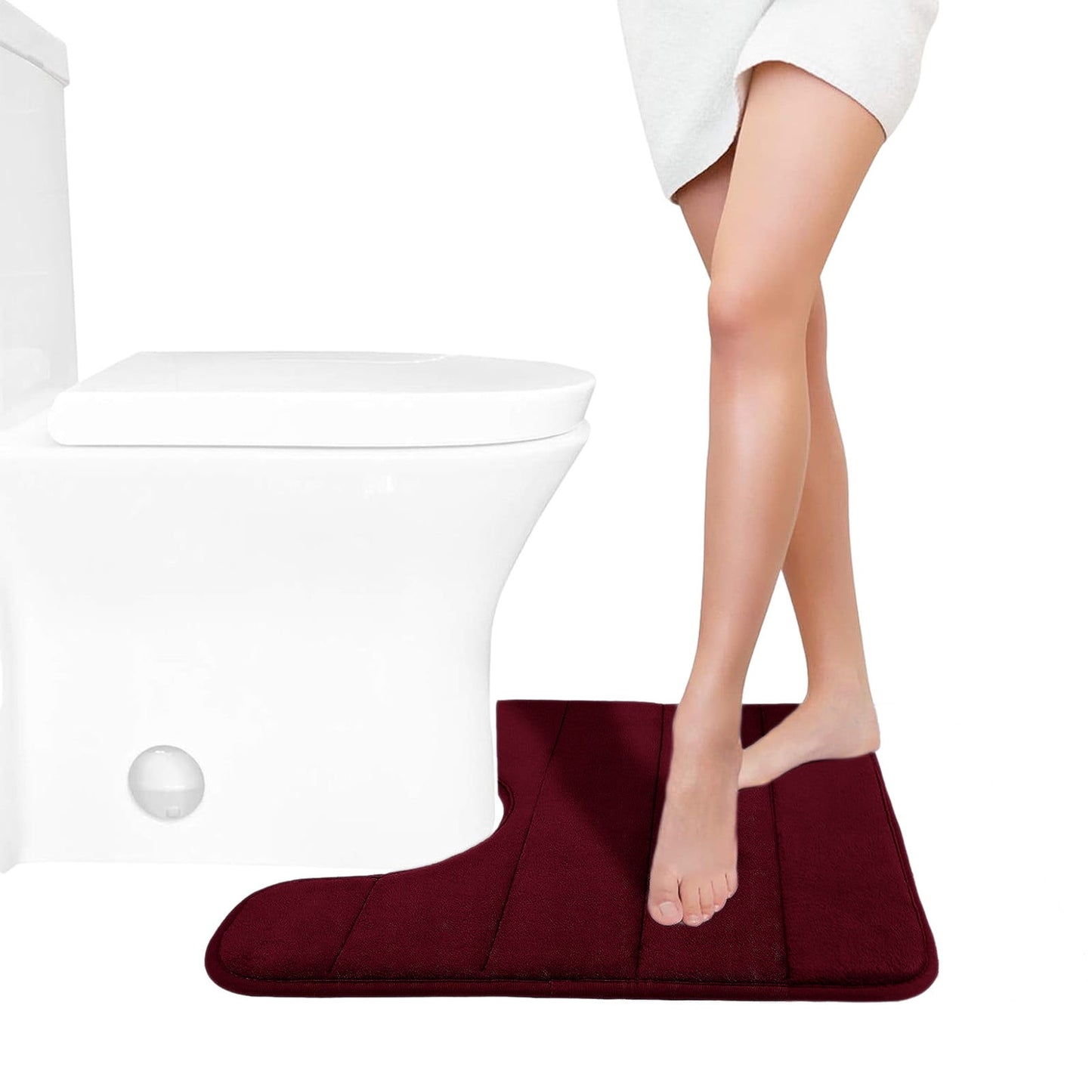 PALIFEUR Memory Foam Toilet Rug, Non-Slip Bathroom Rugs, Toilet Rugs U Shaped Washable, Commode Contour Rug, Soft Comfortable Super Water Absorption #1_Red
