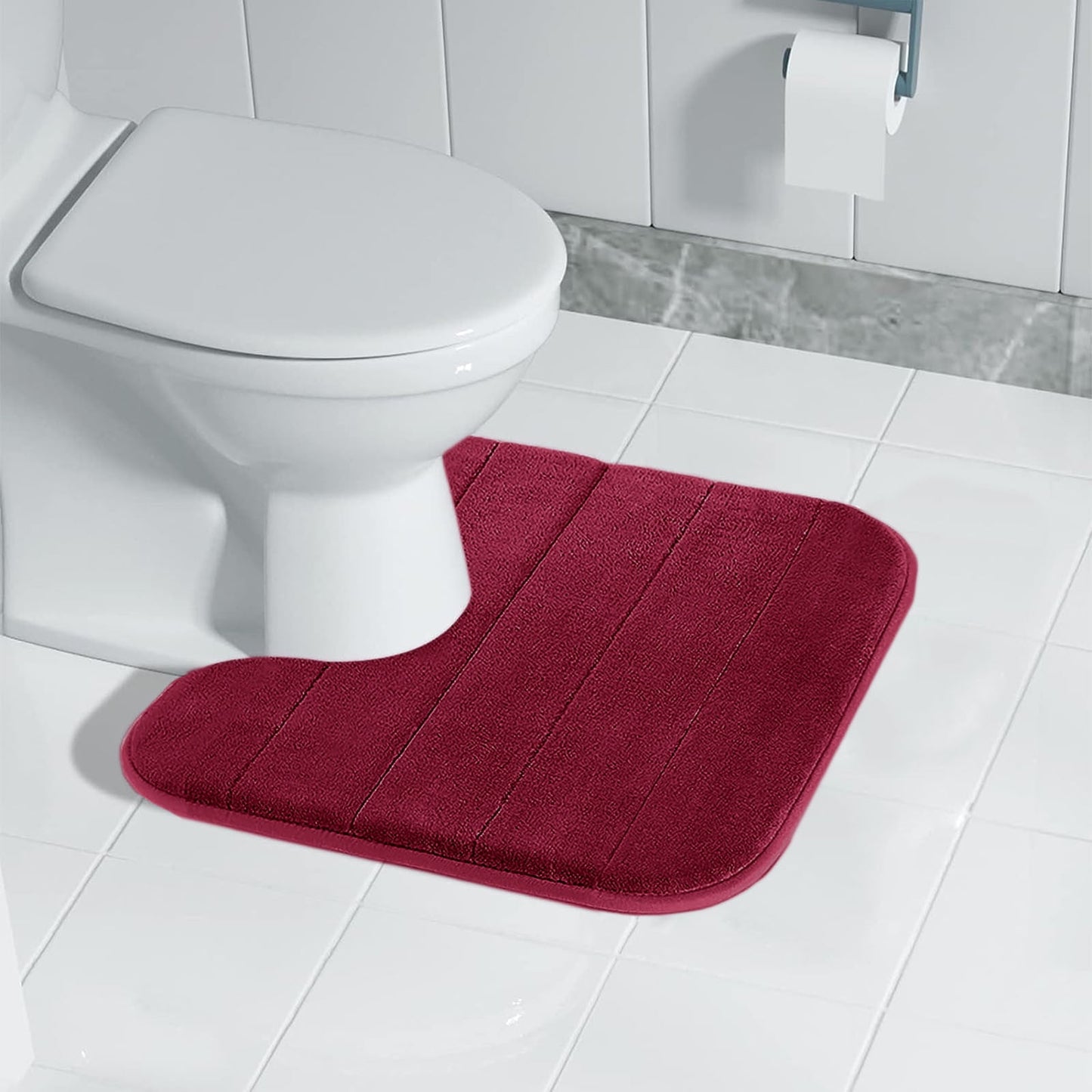 PALIFEUR Memory Foam Toilet Rug, Non-Slip Bathroom Rugs, Toilet Rugs U Shaped Washable, Commode Contour Rug, Soft Comfortable Super Water Absorption #1_Red