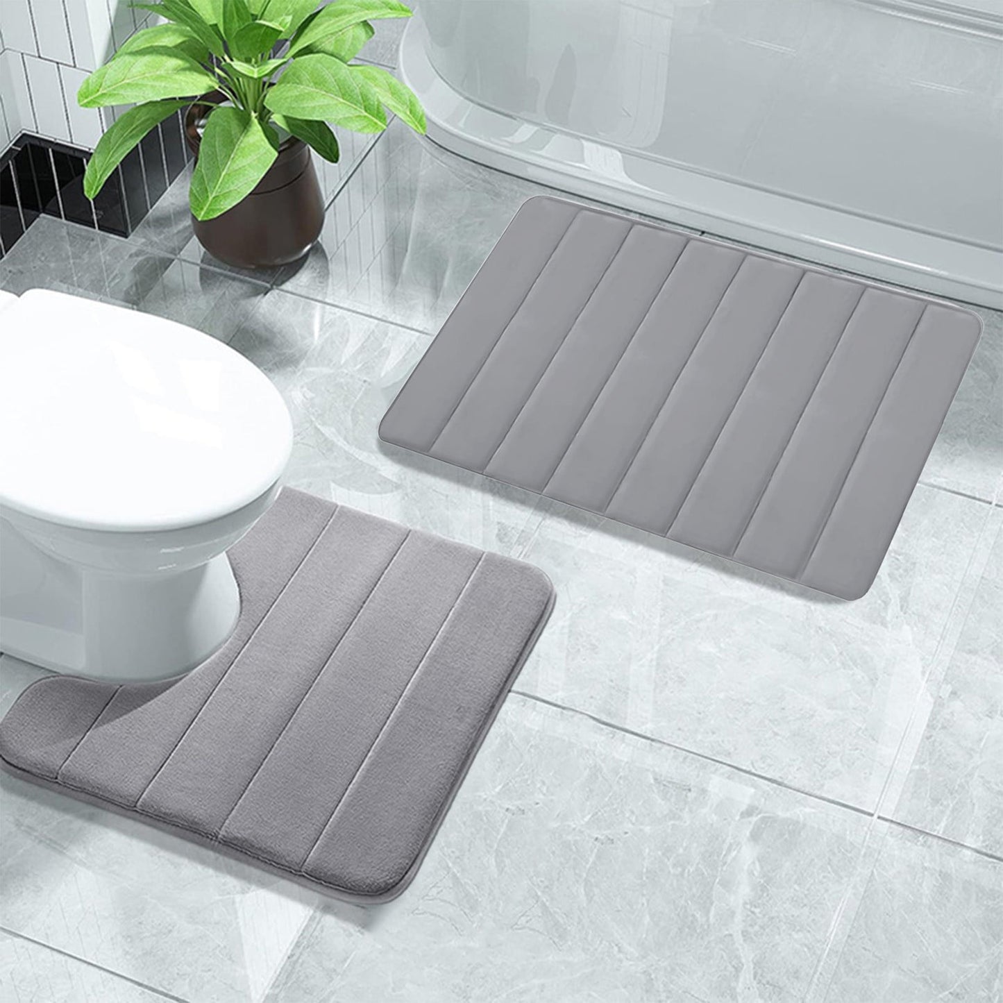 PALIFEUR Memory Foam Toilet Rug, Non-Slip Bathroom Rugs, Toilet Rugs U Shaped Washable, Commode Contour Rug, Soft Comfortable Super Water Absorption #2_Gray