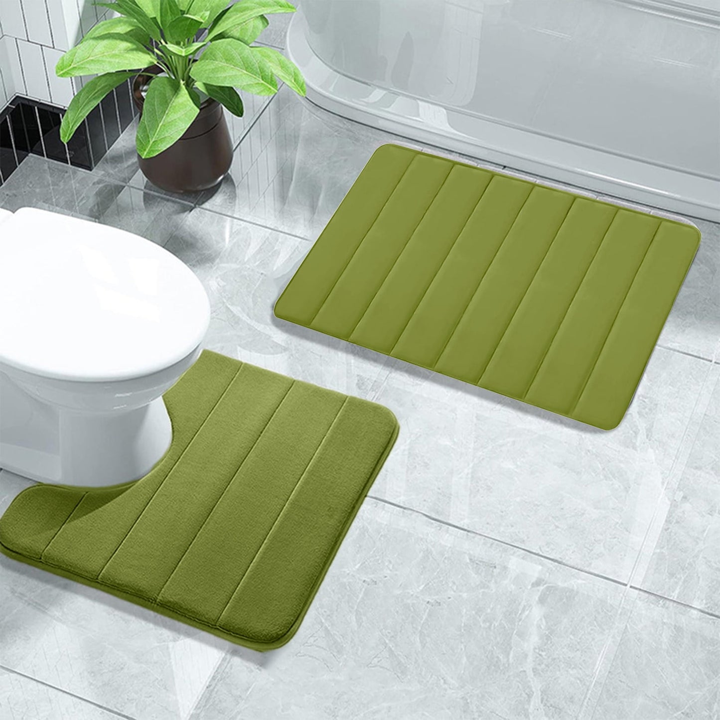 PALIFEUR Memory Foam Toilet Rug, Non-Slip Bathroom Rugs, Toilet Rugs U Shaped Washable, Commode Contour Rug, Soft Comfortable Super Water Absorption #2_Green