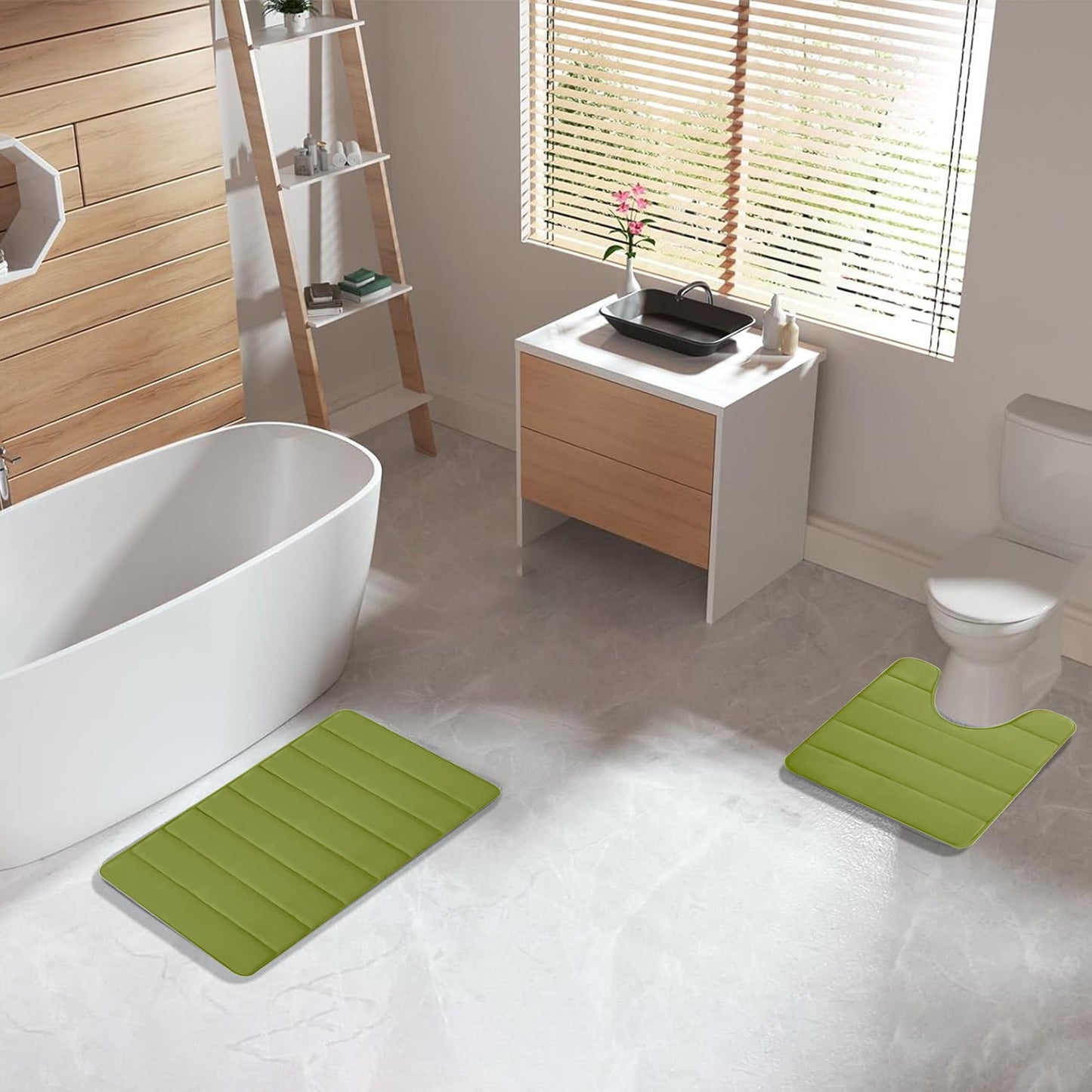 PALIFEUR Memory Foam Toilet Rug, Non-Slip Bathroom Rugs, Toilet Rugs U Shaped Washable, Commode Contour Rug, Soft Comfortable Super Water Absorption #2_Green
