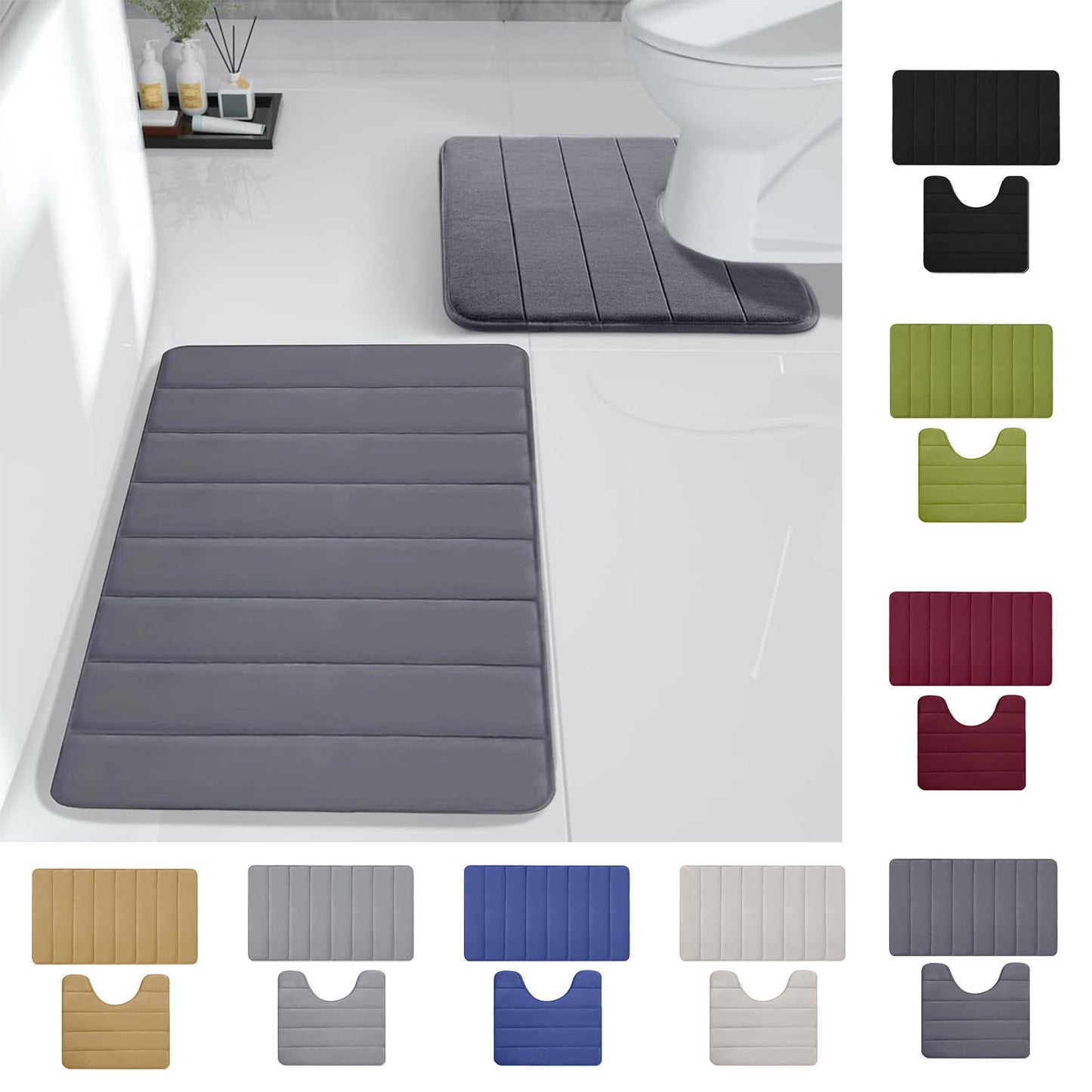 PALIFEUR Memory Foam Toilet Rug, Non-Slip Bathroom Rugs, Toilet Rugs U Shaped Washable, Commode Contour Rug, Soft Comfortable Super Water Absorption #2_Red