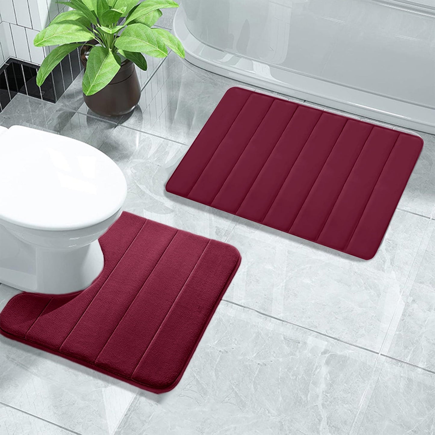 PALIFEUR Memory Foam Toilet Rug, Non-Slip Bathroom Rugs, Toilet Rugs U Shaped Washable, Commode Contour Rug, Soft Comfortable Super Water Absorption #2_Red