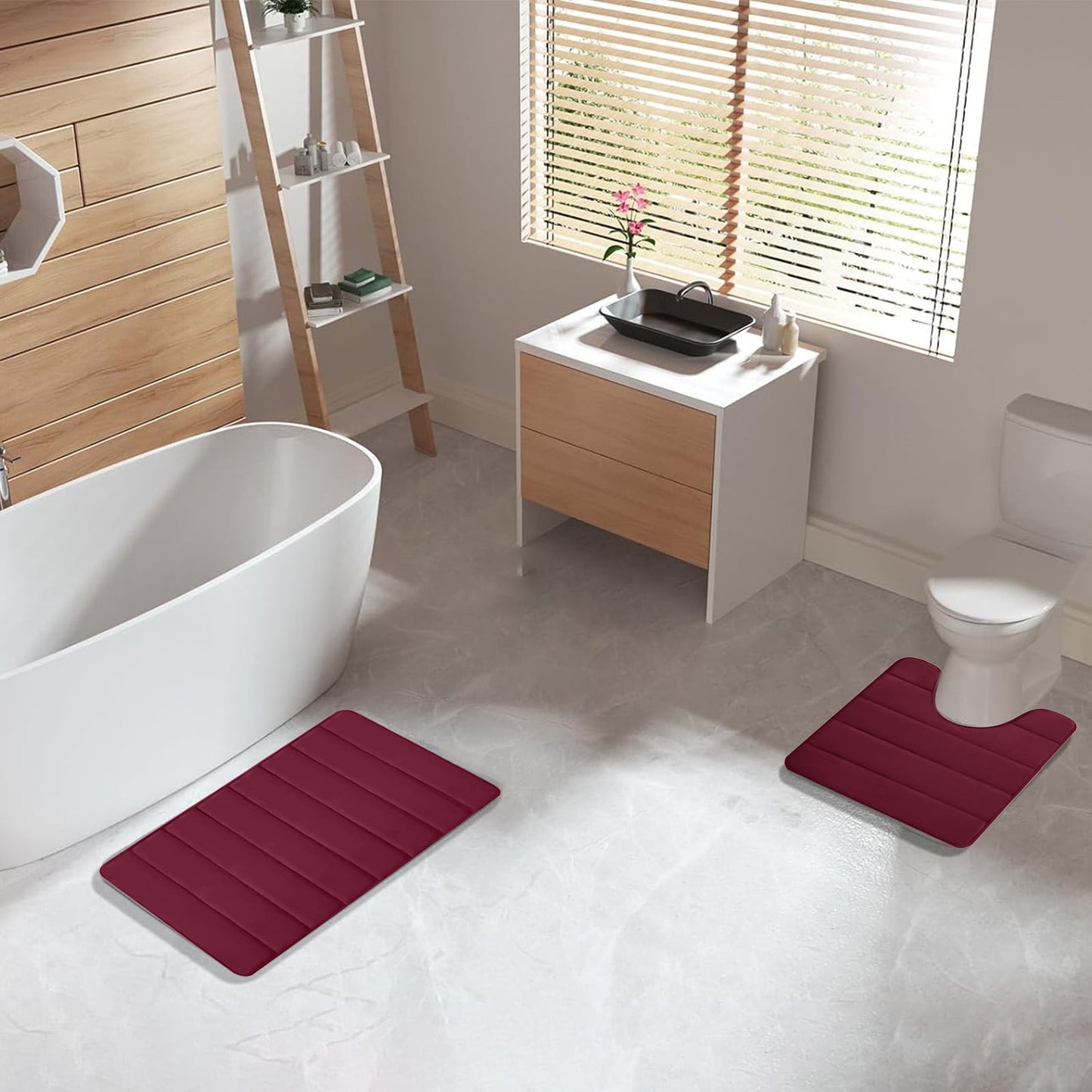 PALIFEUR Memory Foam Toilet Rug, Non-Slip Bathroom Rugs, Toilet Rugs U Shaped Washable, Commode Contour Rug, Soft Comfortable Super Water Absorption #2_Red