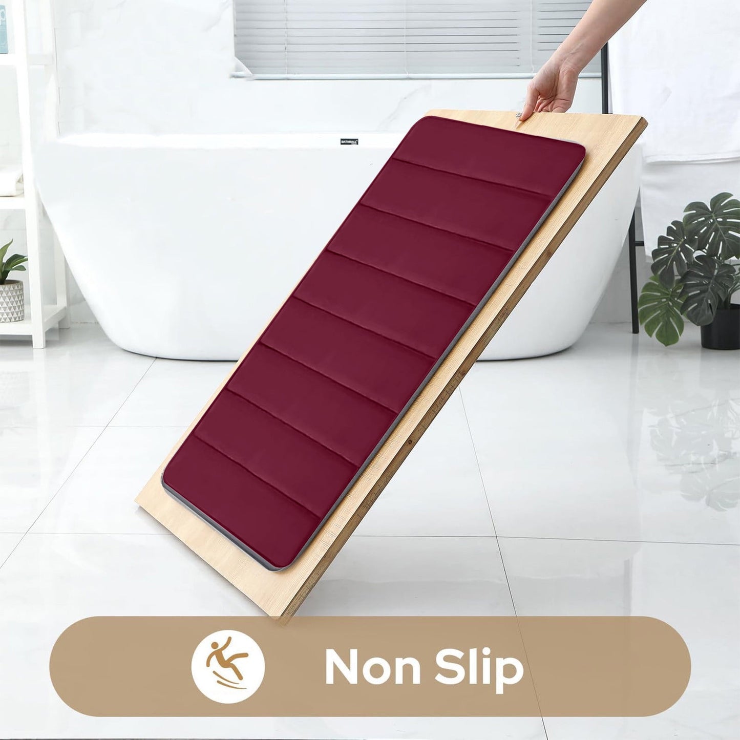PALIFEUR Memory Foam Toilet Rug, Non-Slip Bathroom Rugs, Toilet Rugs U Shaped Washable, Commode Contour Rug, Soft Comfortable Super Water Absorption #2_Red