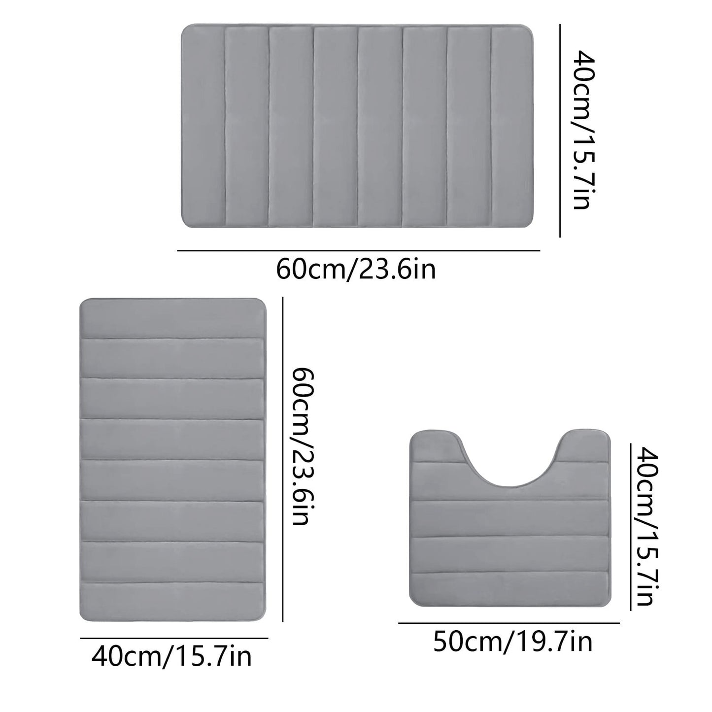 PALIFEUR Memory Foam Toilet Rug, Non-Slip Bathroom Rugs, Toilet Rugs U Shaped Washable, Commode Contour Rug, Soft Comfortable Super Water Absorption #3_Gray