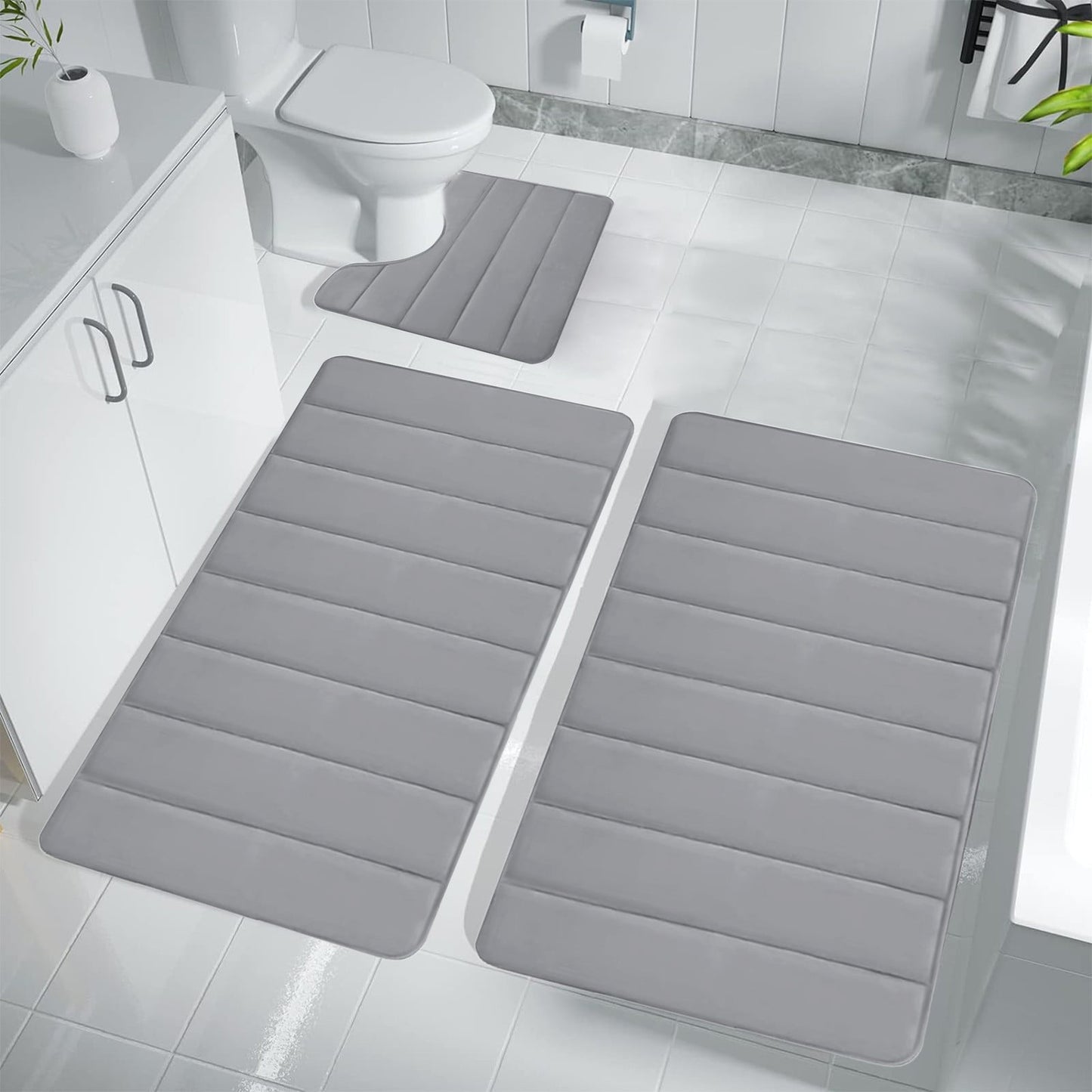 PALIFEUR Memory Foam Toilet Rug, Non-Slip Bathroom Rugs, Toilet Rugs U Shaped Washable, Commode Contour Rug, Soft Comfortable Super Water Absorption #3_Gray