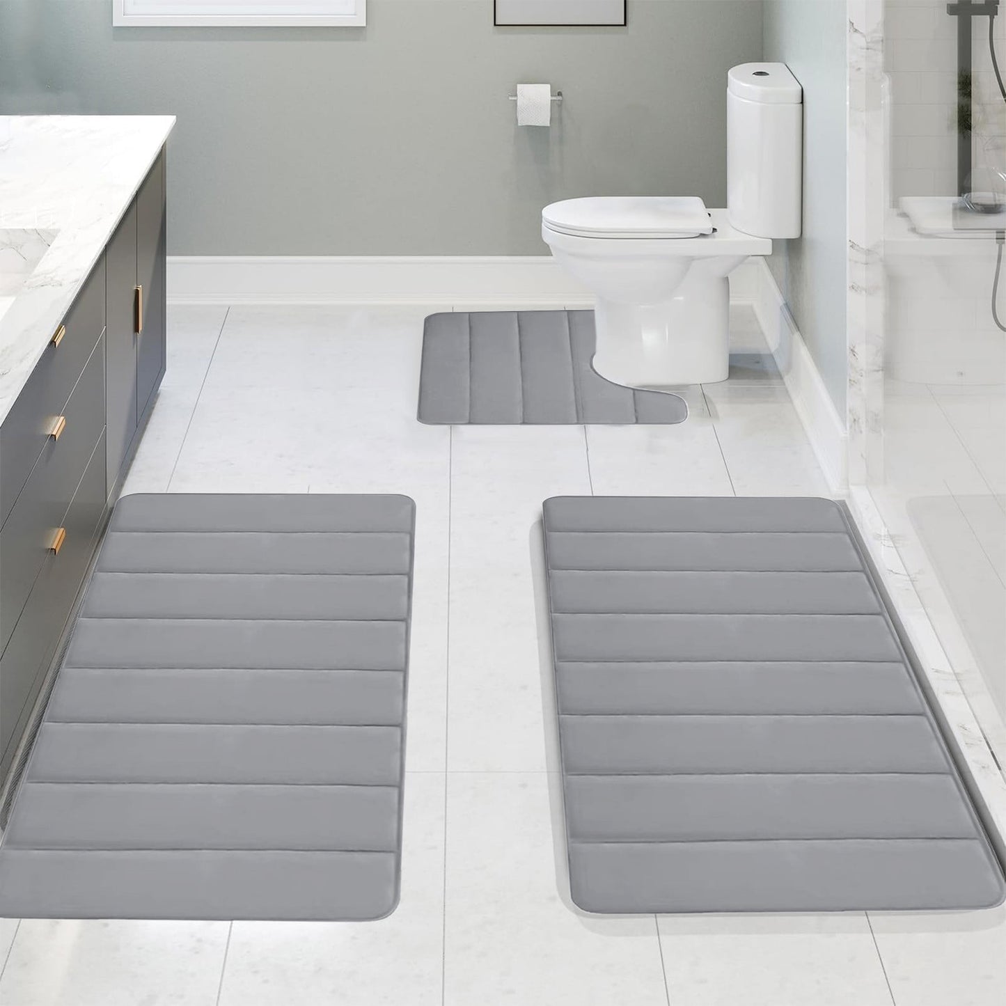 PALIFEUR Memory Foam Toilet Rug, Non-Slip Bathroom Rugs, Toilet Rugs U Shaped Washable, Commode Contour Rug, Soft Comfortable Super Water Absorption #3_Gray