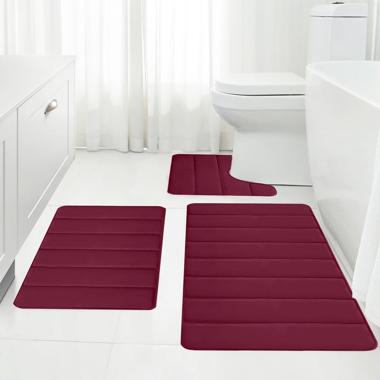 PALIFEUR Memory Foam Toilet Rug, Non-Slip Bathroom Rugs, Toilet Rugs U Shaped Washable, Commode Contour Rug, Soft Comfortable Super Water Absorption #3_Red