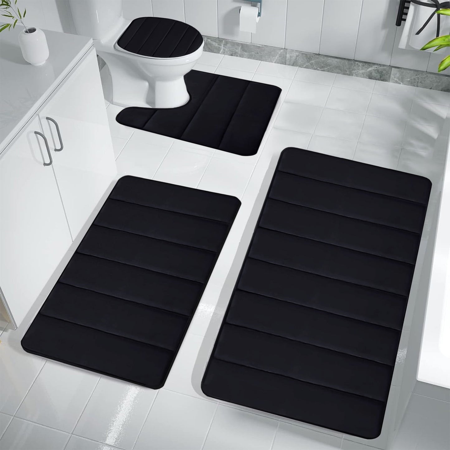 PALIFEUR Memory Foam Toilet Rug, Non-Slip Bathroom Rugs, Toilet Rugs U Shaped Washable, Commode Contour Rug, Soft Comfortable Super Water Absorption #4_Black