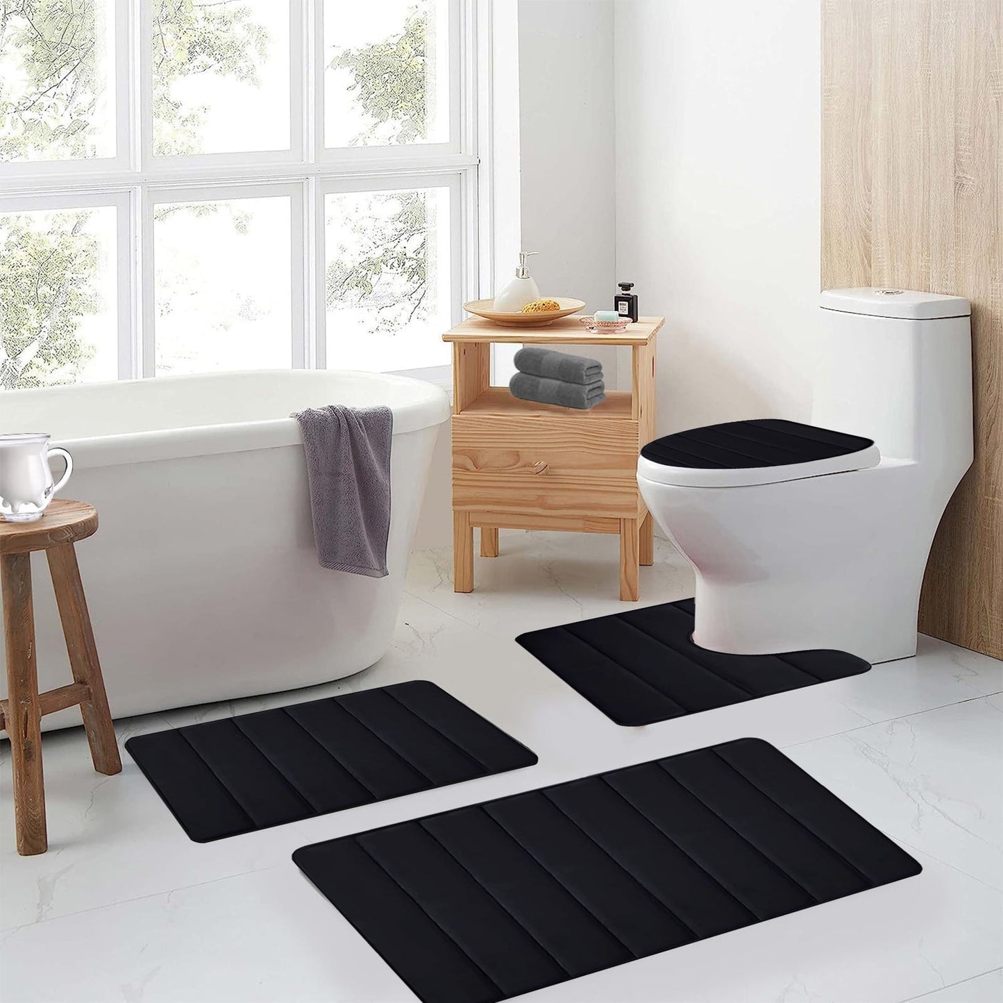 PALIFEUR Memory Foam Toilet Rug, Non-Slip Bathroom Rugs, Toilet Rugs U Shaped Washable, Commode Contour Rug, Soft Comfortable Super Water Absorption #4_Black