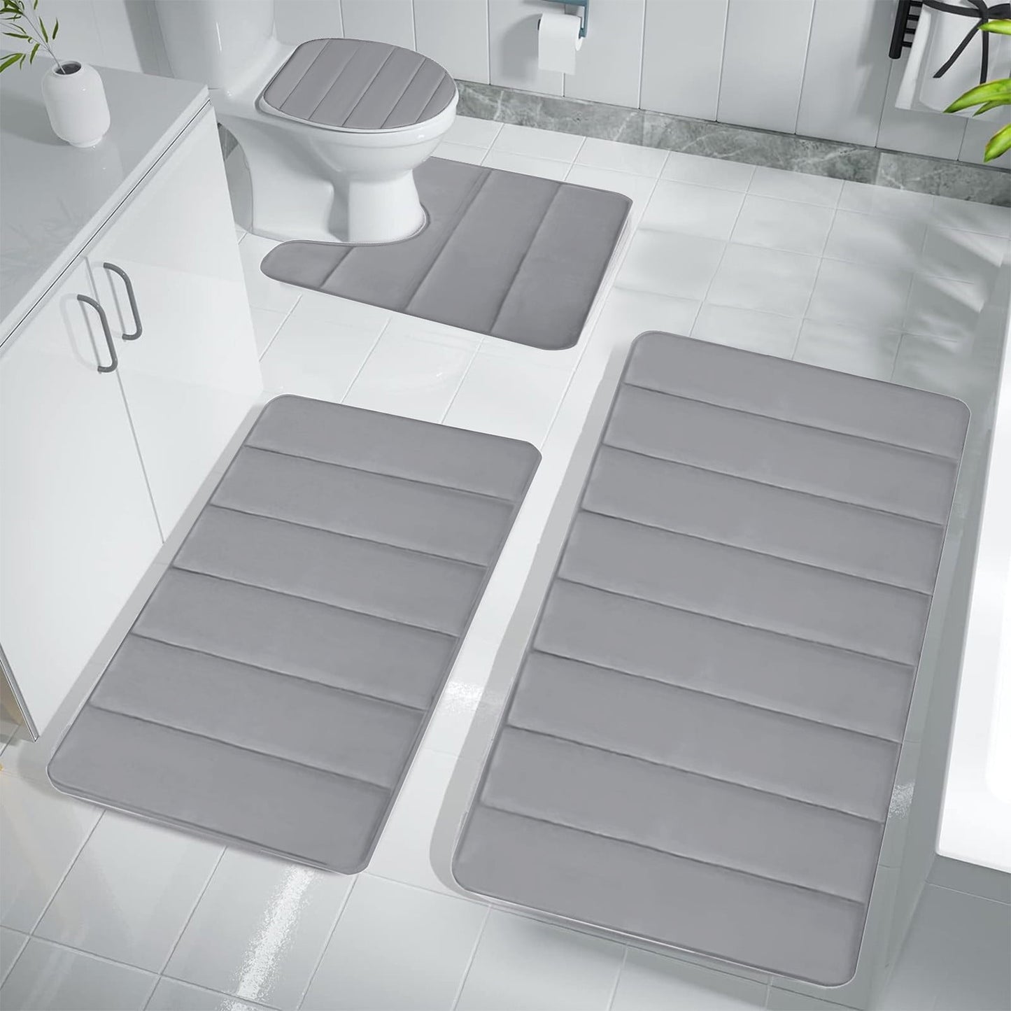 PALIFEUR Memory Foam Toilet Rug, Non-Slip Bathroom Rugs, Toilet Rugs U Shaped Washable, Commode Contour Rug, Soft Comfortable Super Water Absorption #4_Gray