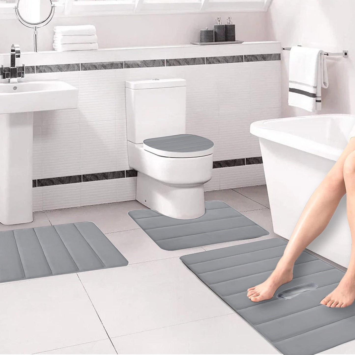 PALIFEUR Memory Foam Toilet Rug, Non-Slip Bathroom Rugs, Toilet Rugs U Shaped Washable, Commode Contour Rug, Soft Comfortable Super Water Absorption #4_Gray