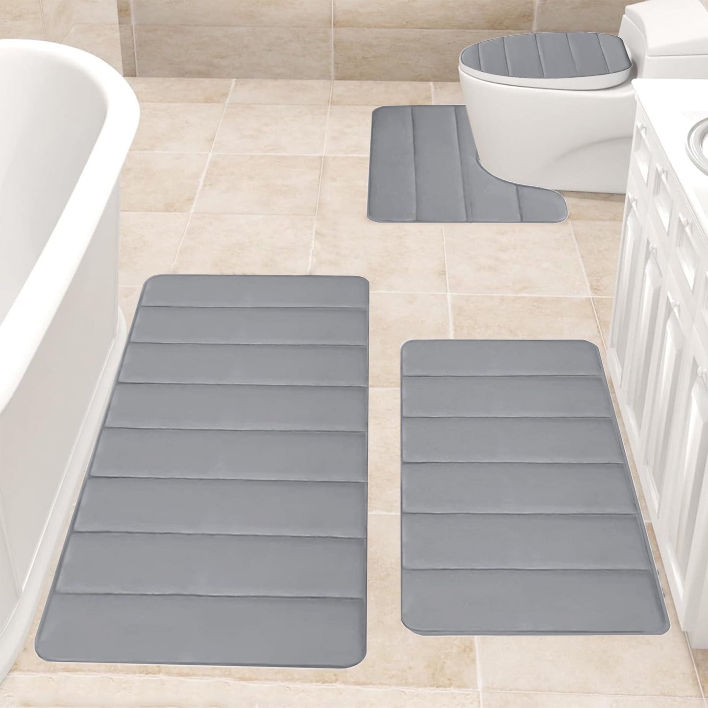 PALIFEUR Memory Foam Toilet Rug, Non-Slip Bathroom Rugs, Toilet Rugs U Shaped Washable, Commode Contour Rug, Soft Comfortable Super Water Absorption #4_Gray