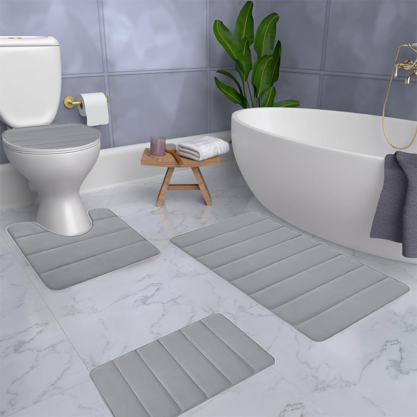 PALIFEUR Memory Foam Toilet Rug, Non-Slip Bathroom Rugs, Toilet Rugs U Shaped Washable, Commode Contour Rug, Soft Comfortable Super Water Absorption #4_Gray