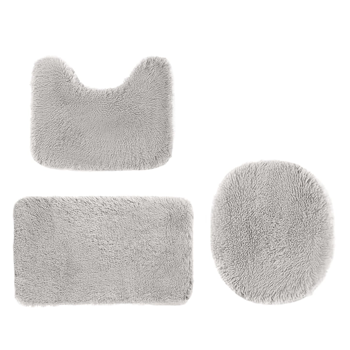 PALIFEUR Bathroom Rugs Sets, Non-Slip Bath Mat Set 3 Piece, Soft Comfortable Washable Bathroom Mat Set, Quicker Dry Bathroom Rug with Toilet Rug Gray