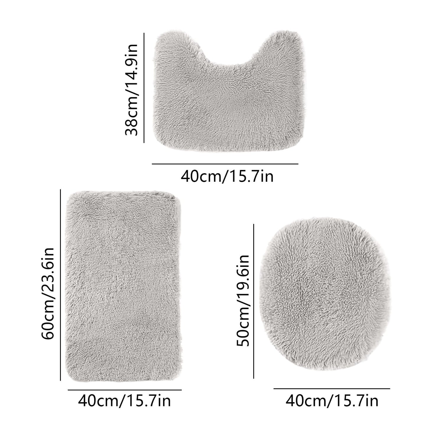 PALIFEUR Bathroom Rugs Sets, Non-Slip Bath Mat Set 3 Piece, Soft Comfortable Washable Bathroom Mat Set, Quicker Dry Bathroom Rug with Toilet Rug Gray