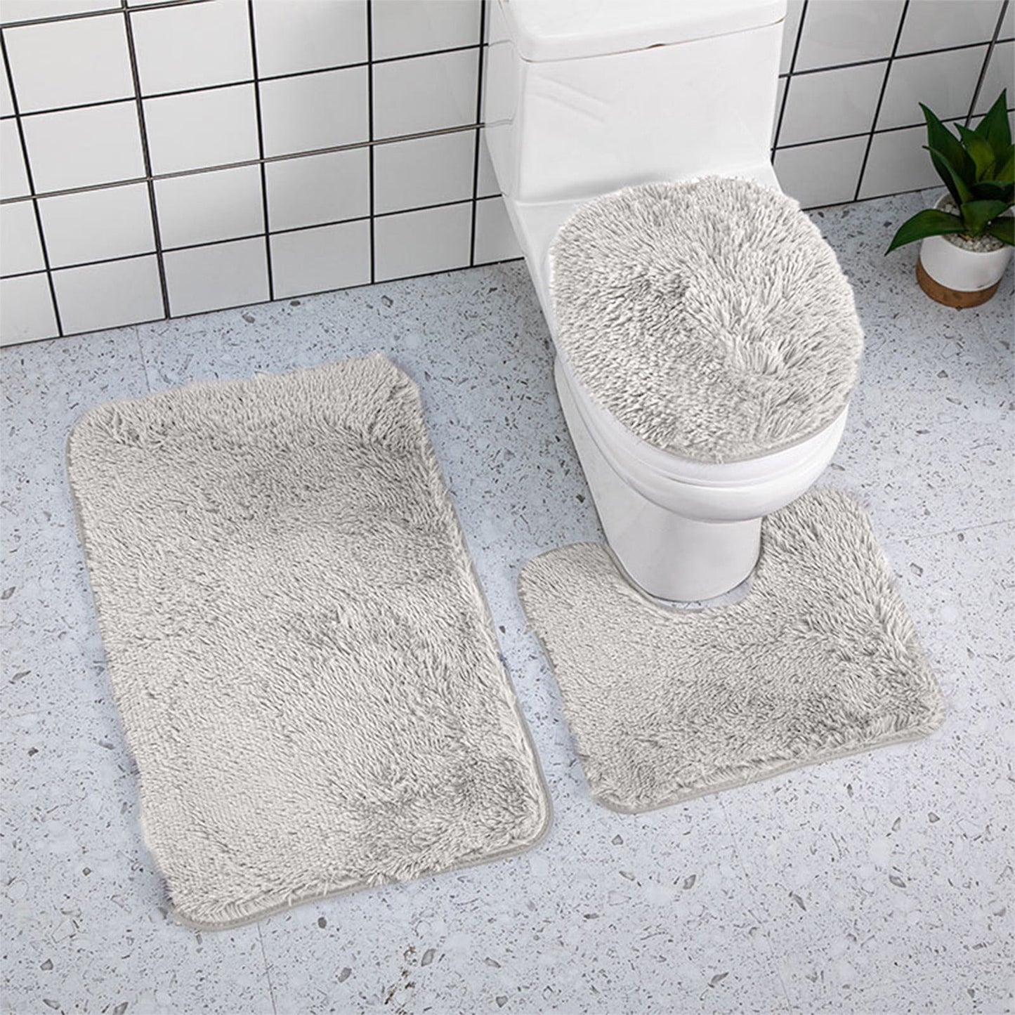 PALIFEUR Bathroom Rugs Sets, Non-Slip Bath Mat Set 3 Piece, Soft Comfortable Washable Bathroom Mat Set, Quicker Dry Bathroom Rug with Toilet Rug Gray