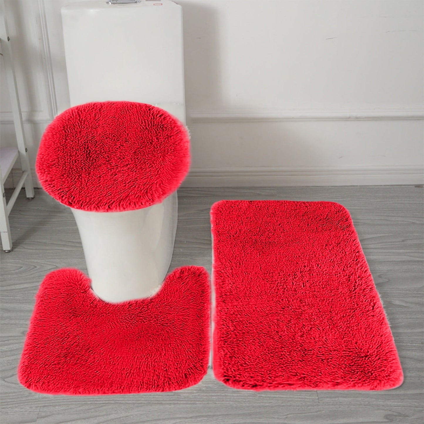 PALIFEUR Bathroom Rugs Sets, Non-Slip Bath Mat Set 3 Piece, Soft Comfortable Washable Bathroom Mat Set, Quicker Dry Bathroom Rug with Toilet Rug Red