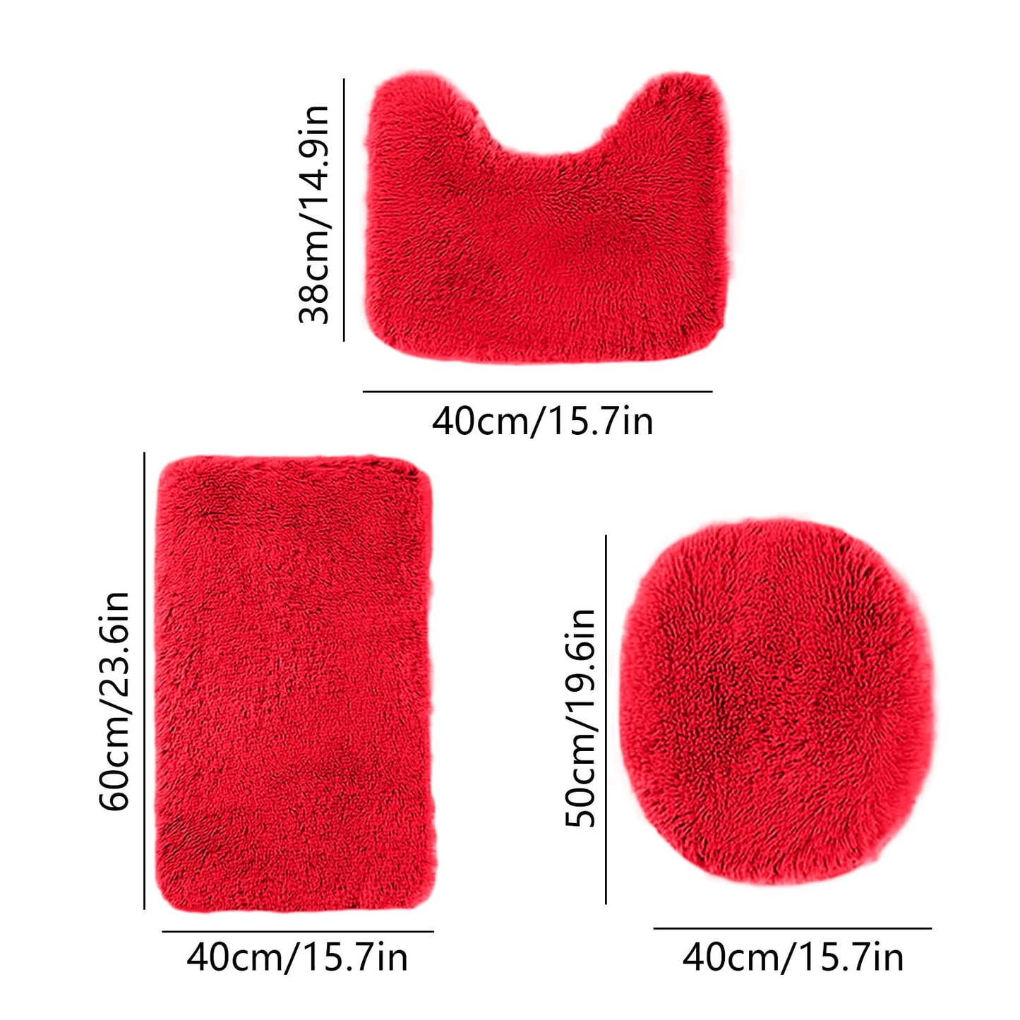 PALIFEUR Bathroom Rugs Sets, Non-Slip Bath Mat Set 3 Piece, Soft Comfortable Washable Bathroom Mat Set, Quicker Dry Bathroom Rug with Toilet Rug Red