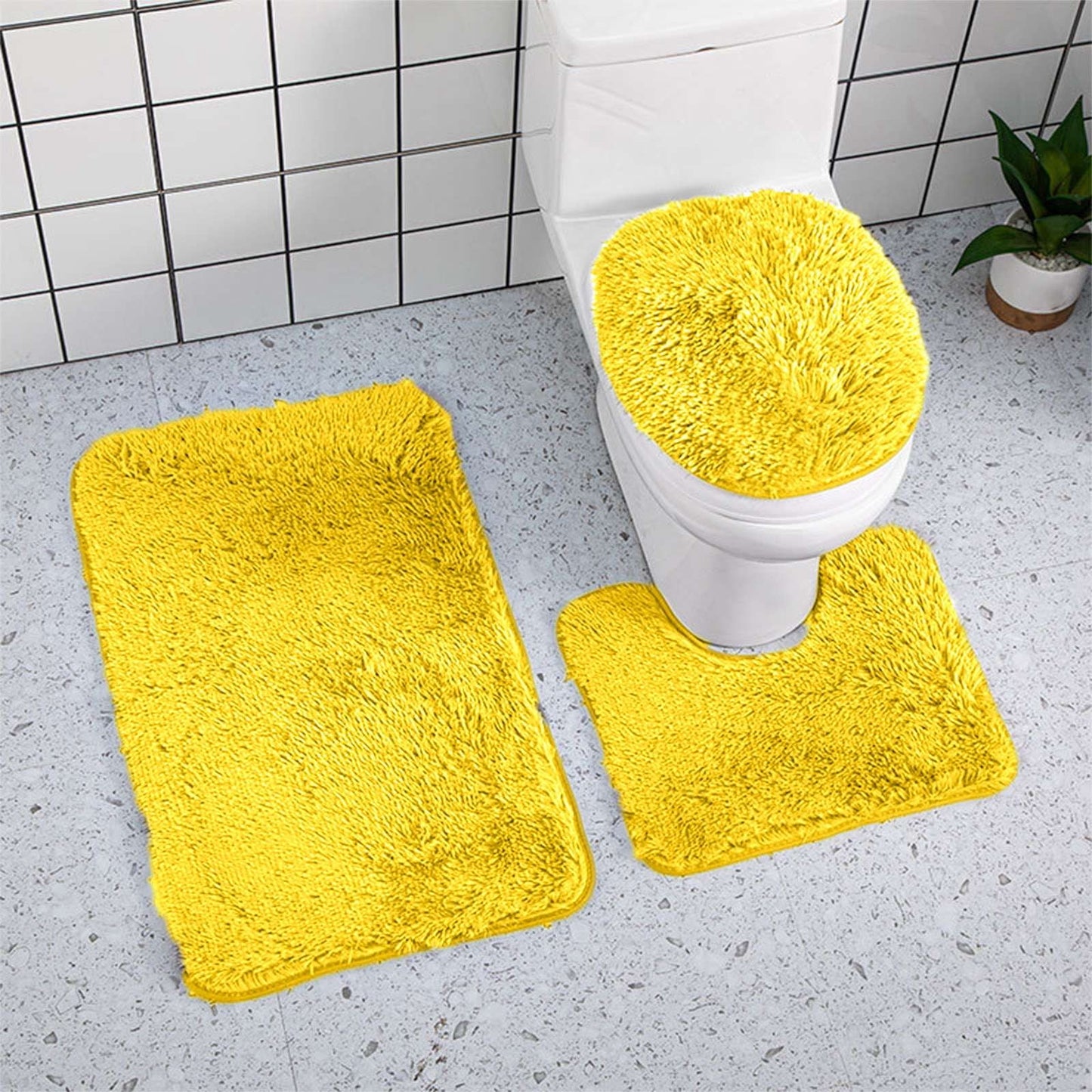 PALIFEUR Bathroom Rugs Sets, Non-Slip Bath Mat Set 3 Piece, Soft Comfortable Washable Bathroom Mat Set, Quicker Dry Bathroom Rug with Toilet Rug Yellow