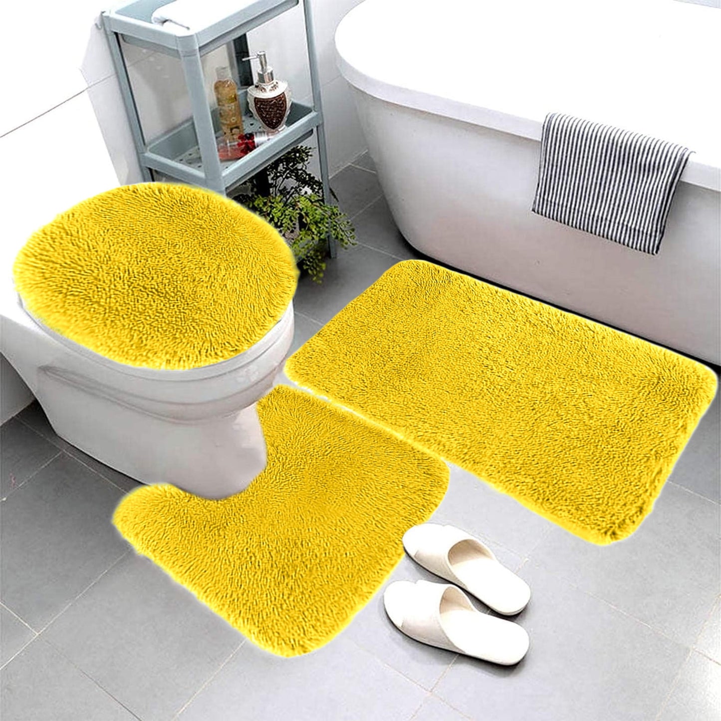 PALIFEUR Bathroom Rugs Sets, Non-Slip Bath Mat Set 3 Piece, Soft Comfortable Washable Bathroom Mat Set, Quicker Dry Bathroom Rug with Toilet Rug Yellow
