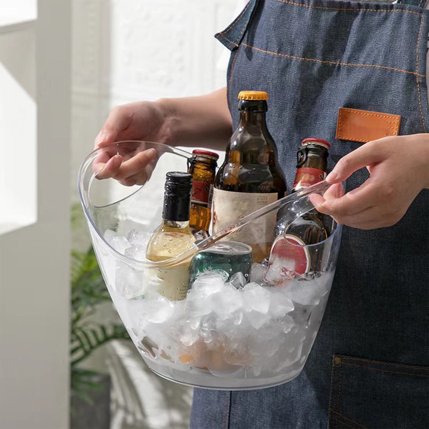 PALIFEUR Plastic Ice Bucket for Parties, Bar, Home, Kitchen, Outdoor Etc, Champagne Bucket for Beer Wine , Fruit Clear