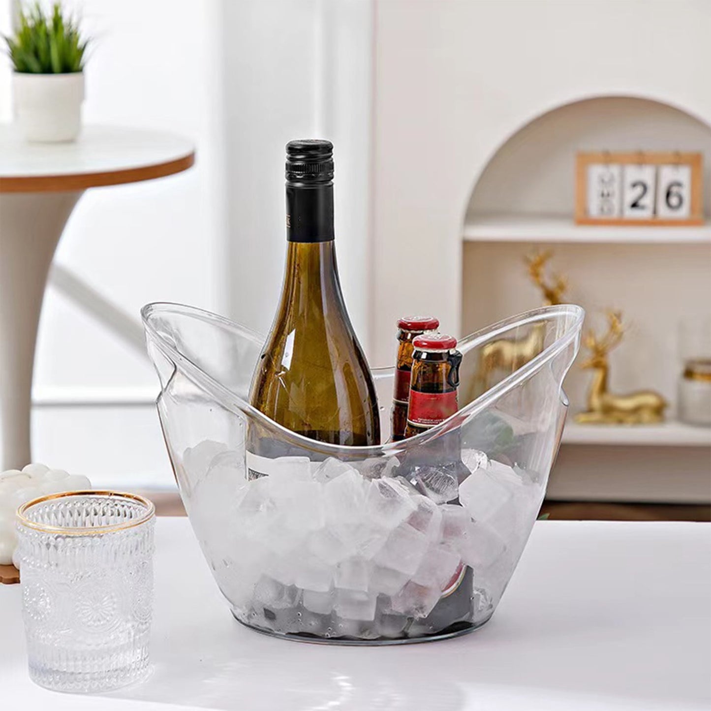 PALIFEUR Plastic Ice Bucket for Parties, Bar, Home, Kitchen, Outdoor Etc, Champagne Bucket for Beer Wine , Fruit Clear