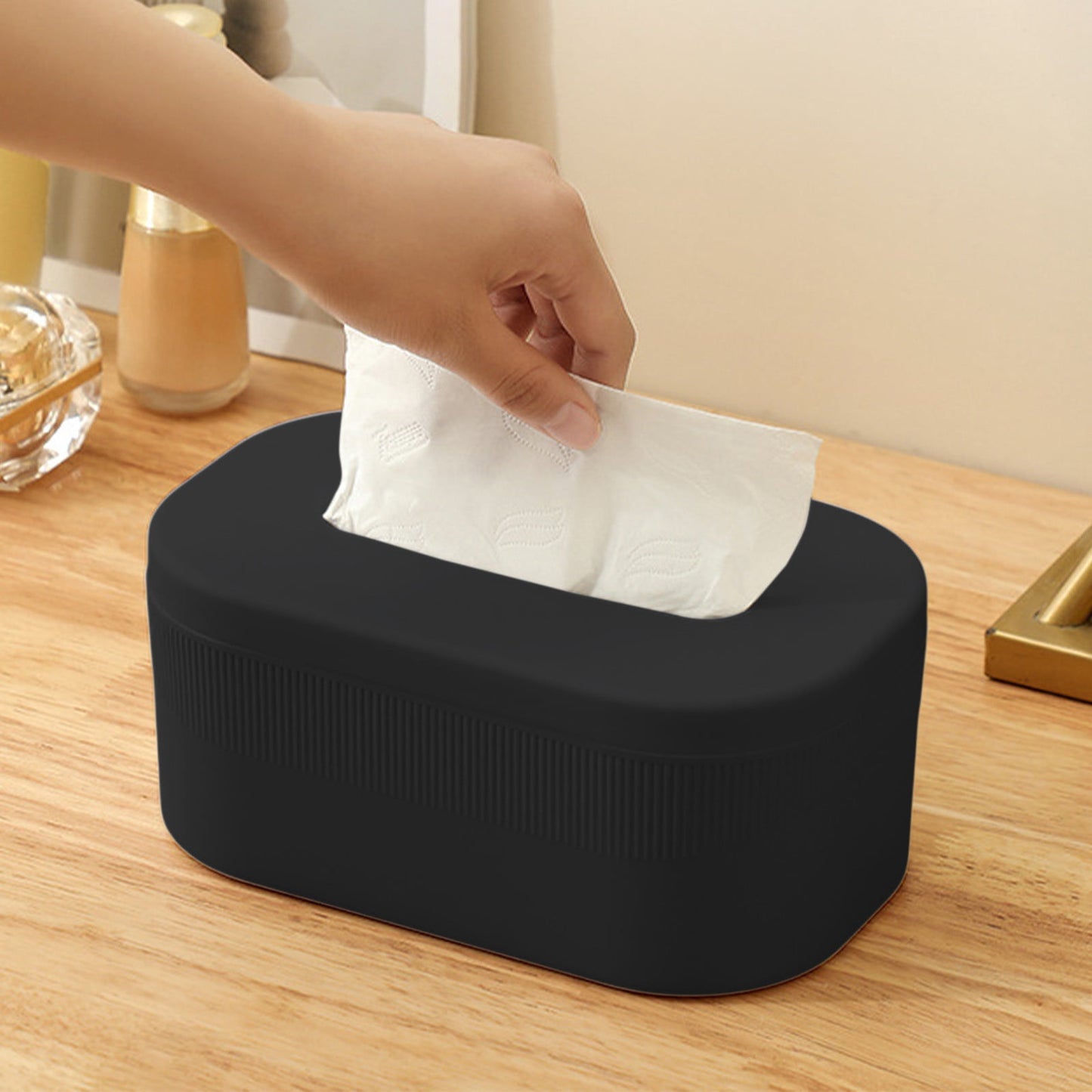 PALIFEUR Tissue Box Cover Rectangle, Extremely Austere Napkin Facial Tissue Holder, Convenience Kleenex Box Covers for Bathroom Toilet Bedroom Living Room Table Desk Office #1_Black