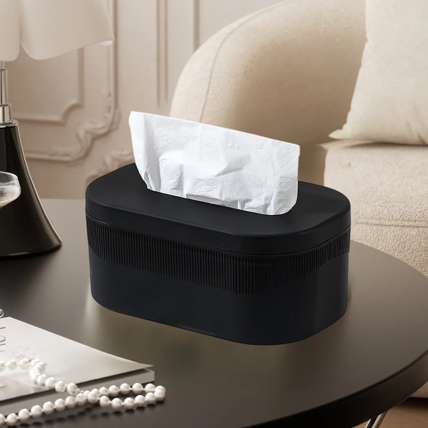 PALIFEUR Tissue Box Cover Rectangle, Extremely Austere Napkin Facial Tissue Holder, Convenience Kleenex Box Covers for Bathroom Toilet Bedroom Living Room Table Desk Office #1_Black