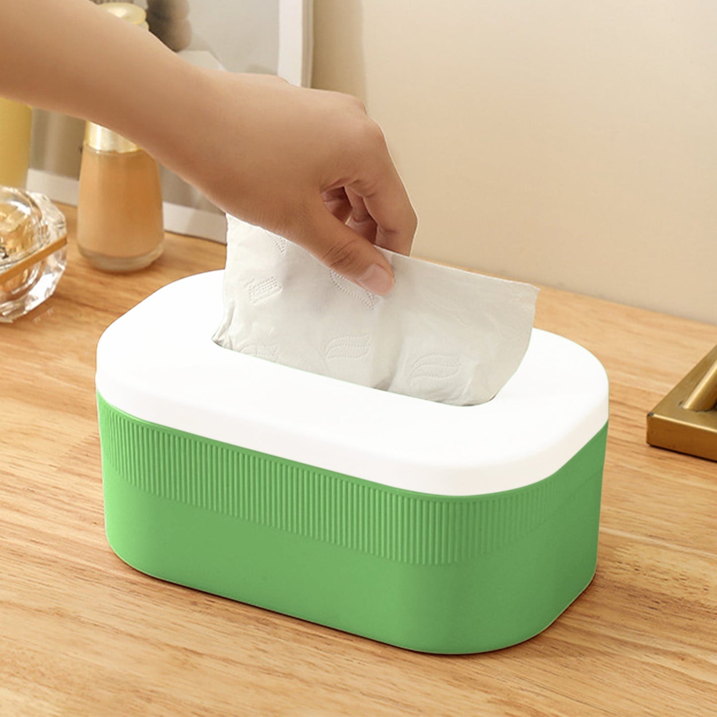 PALIFEUR Tissue Box Cover Rectangle, Extremely Austere Napkin Facial Tissue Holder, Convenience Kleenex Box Covers for Bathroom Toilet Bedroom Living Room Table Desk Office #1_Green