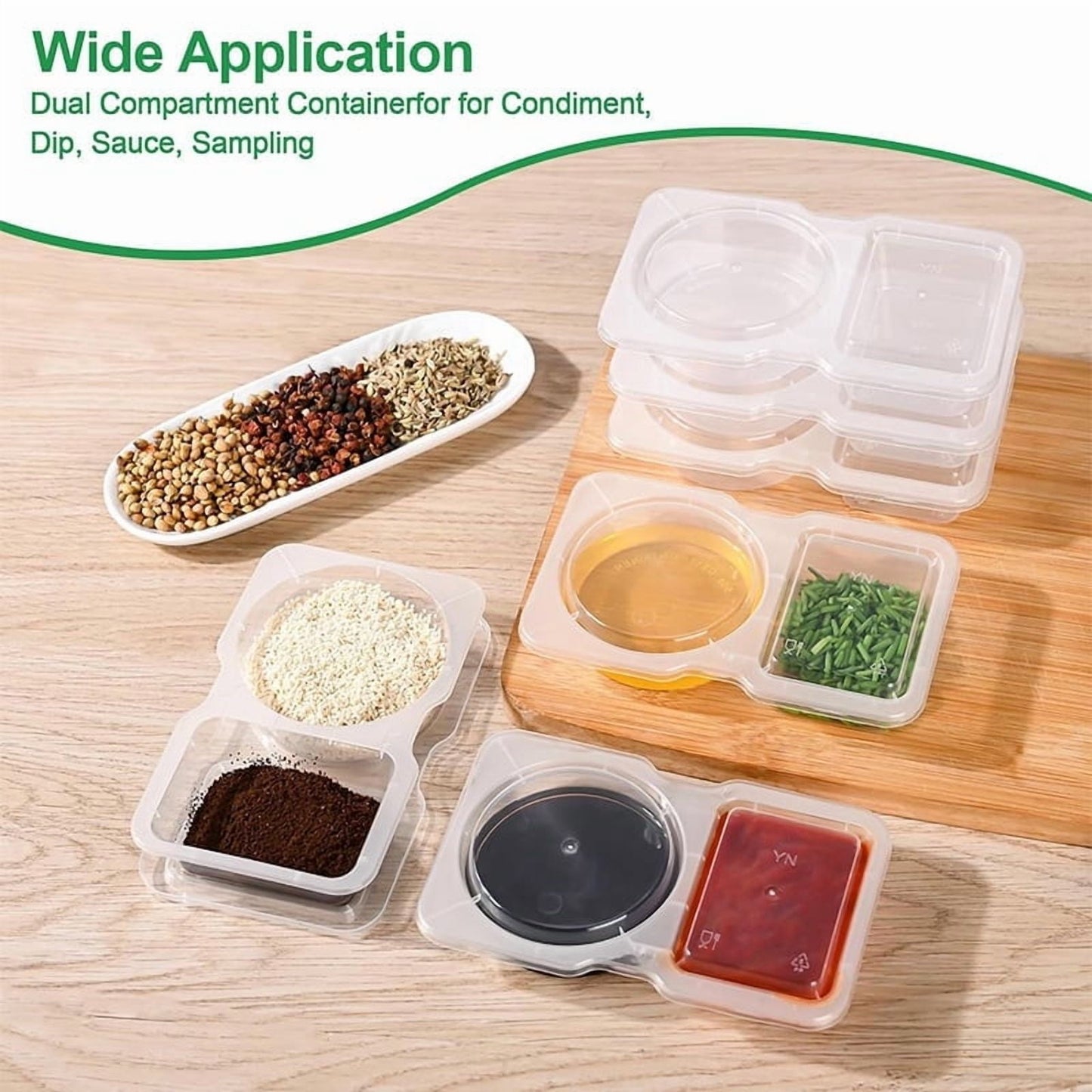 PALIFEUR 5 PCS Snack Containers Disposable Double Compartment Plastic Container, Reusable Snack Containers with Lids Travel Mini Snack Pack Containers for Condiments, Candy, Dip 10pc