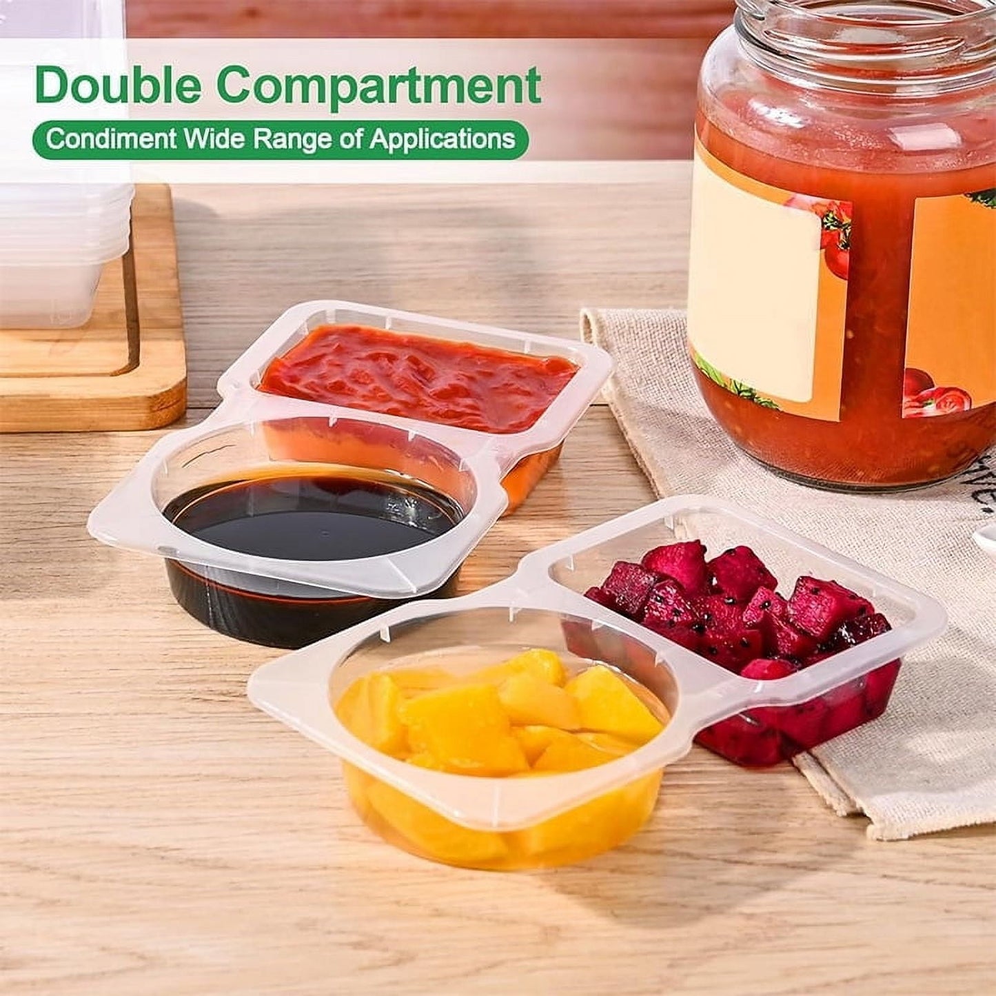 PALIFEUR 5 PCS Snack Containers Disposable Double Compartment Plastic Container, Reusable Snack Containers with Lids Travel Mini Snack Pack Containers for Condiments, Candy, Dip 20pc