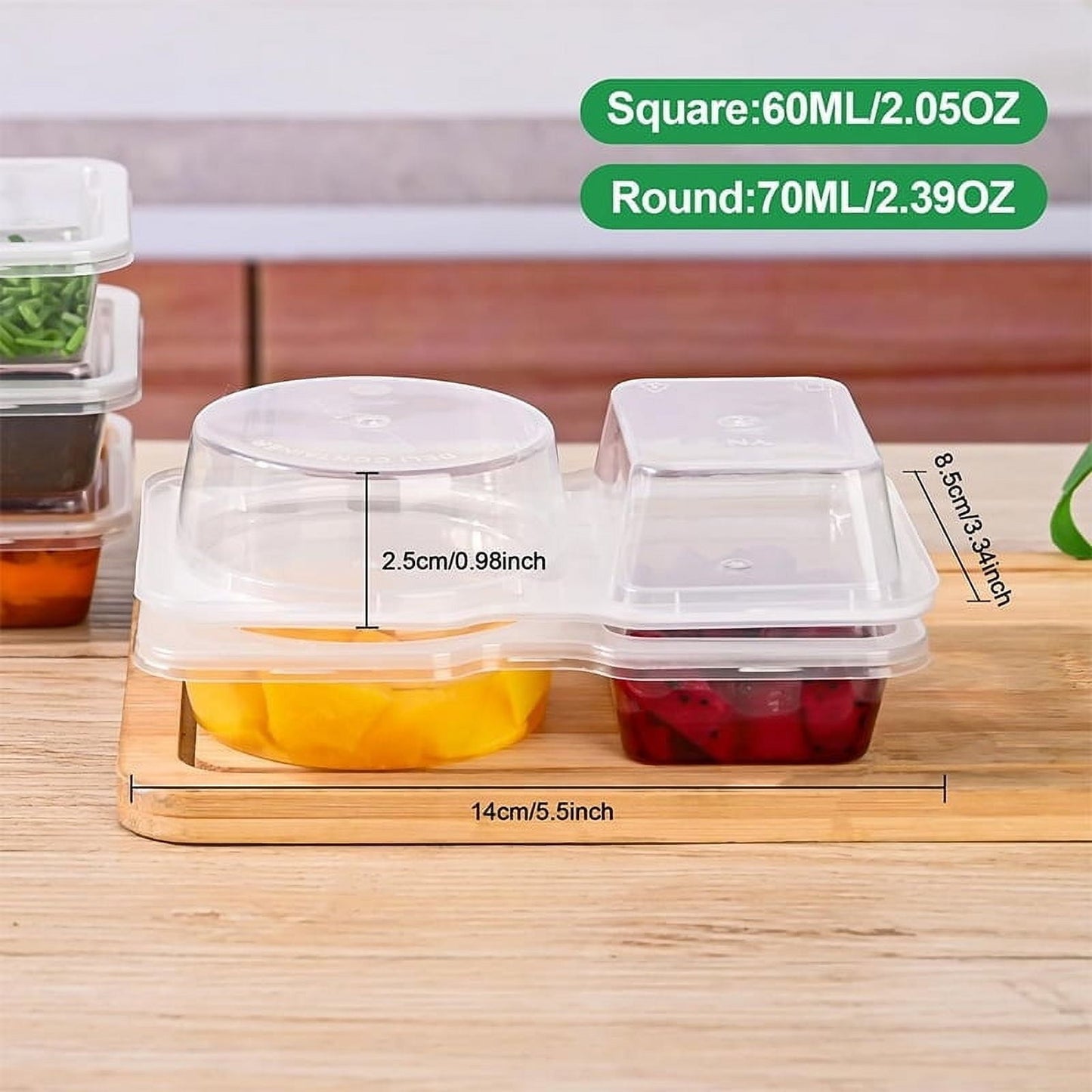 PALIFEUR 5 PCS Snack Containers Disposable Double Compartment Plastic Container, Reusable Snack Containers with Lids Travel Mini Snack Pack Containers for Condiments, Candy, Dip 20pc