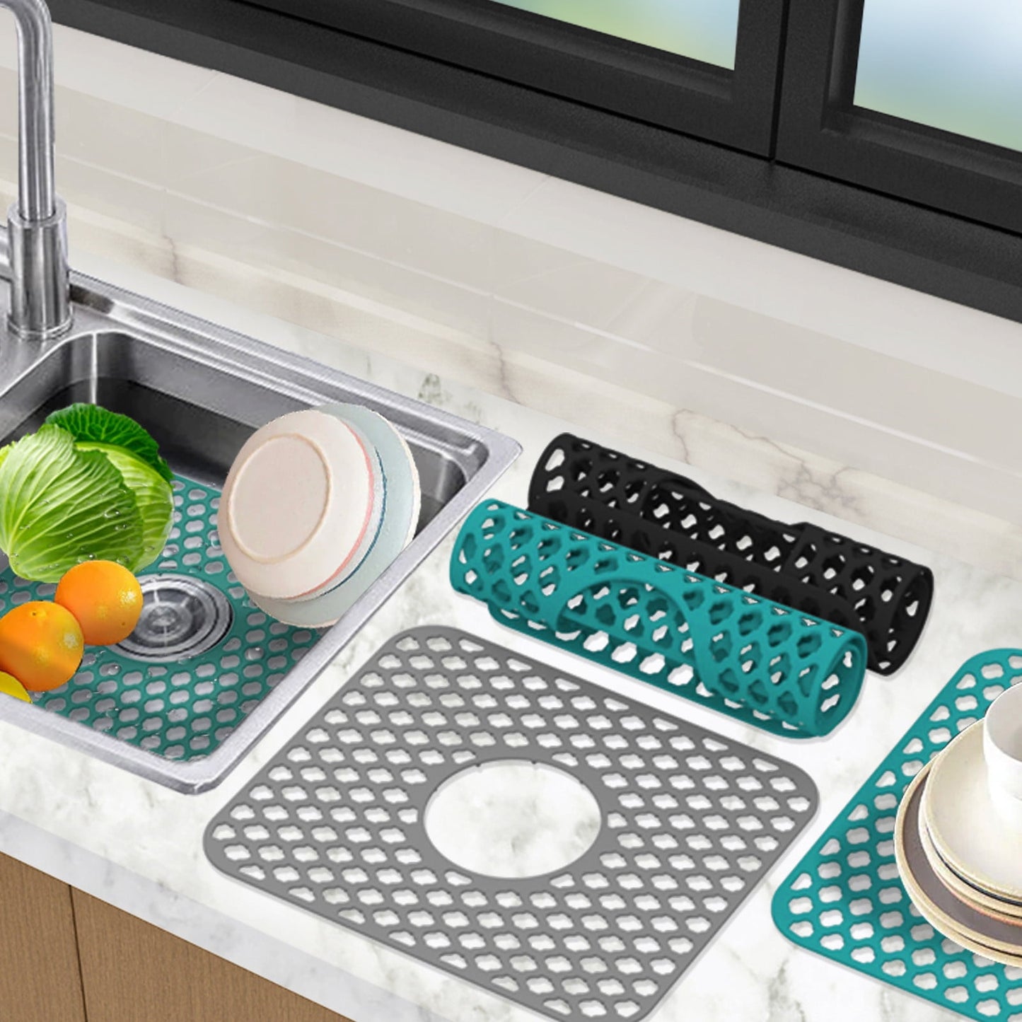 PALIFEUR Sink Protectors for Kitchen Sink, Silicone Kitchen Sink Mat, 13.6" x 15.6" Sink Mat Protects Sink from Stains, Damage, Scratches, Dishwasher Safe Sink Grids, Sink Mat, for Kitchen Gray