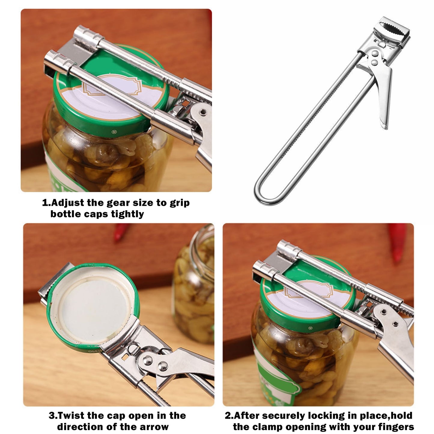 1 Counts Jar Opener for Weak Hands, Multifunctional Adjustable Can Opener, Stainless Steel Jar Lid Opener Bottle Opener Tool for Seniors with Arthritis, Manual Jar Gripper for Kitchen