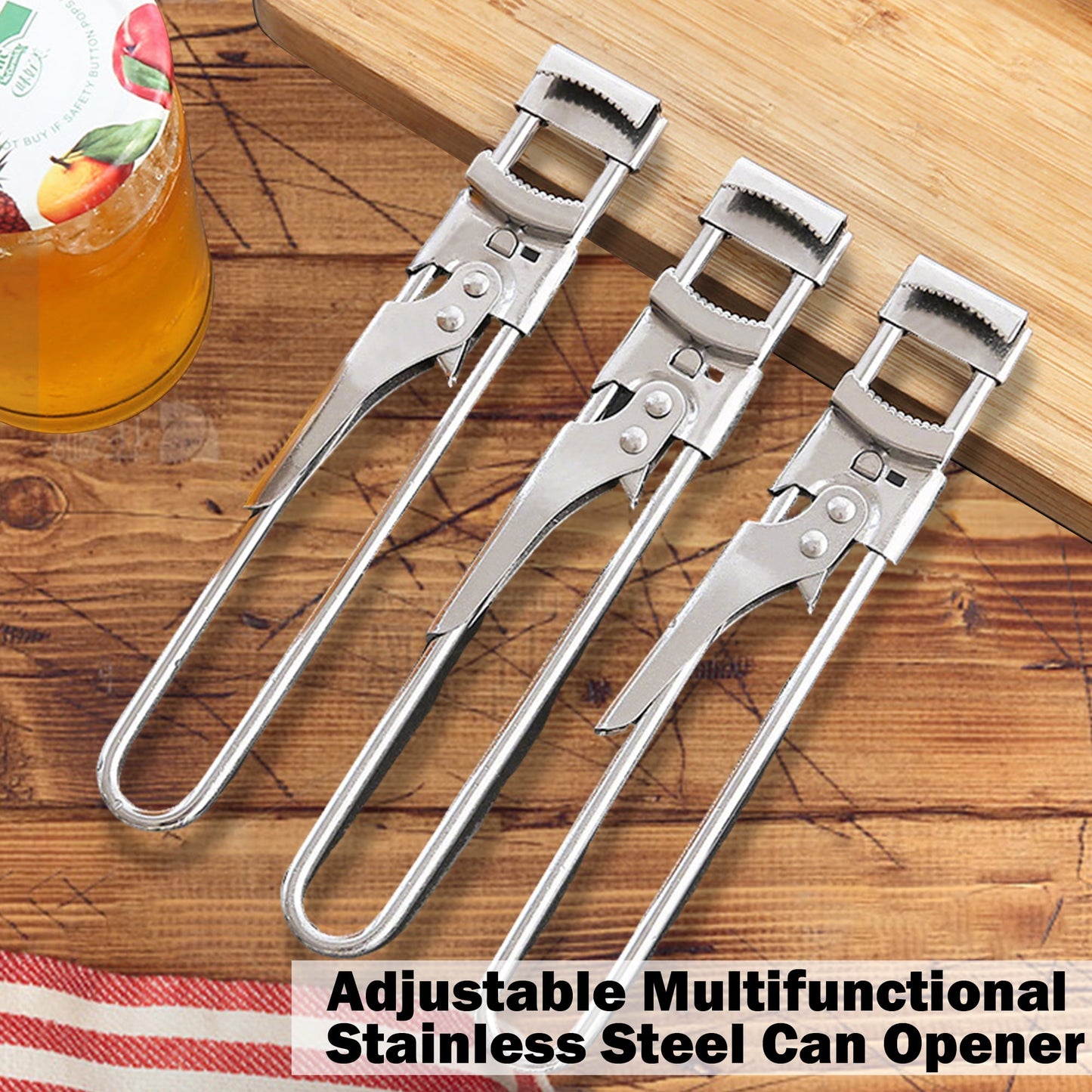 1 Counts Jar Opener for Weak Hands, Multifunctional Adjustable Can Opener, Stainless Steel Jar Lid Opener Bottle Opener Tool for Seniors with Arthritis, Manual Jar Gripper for Kitchen