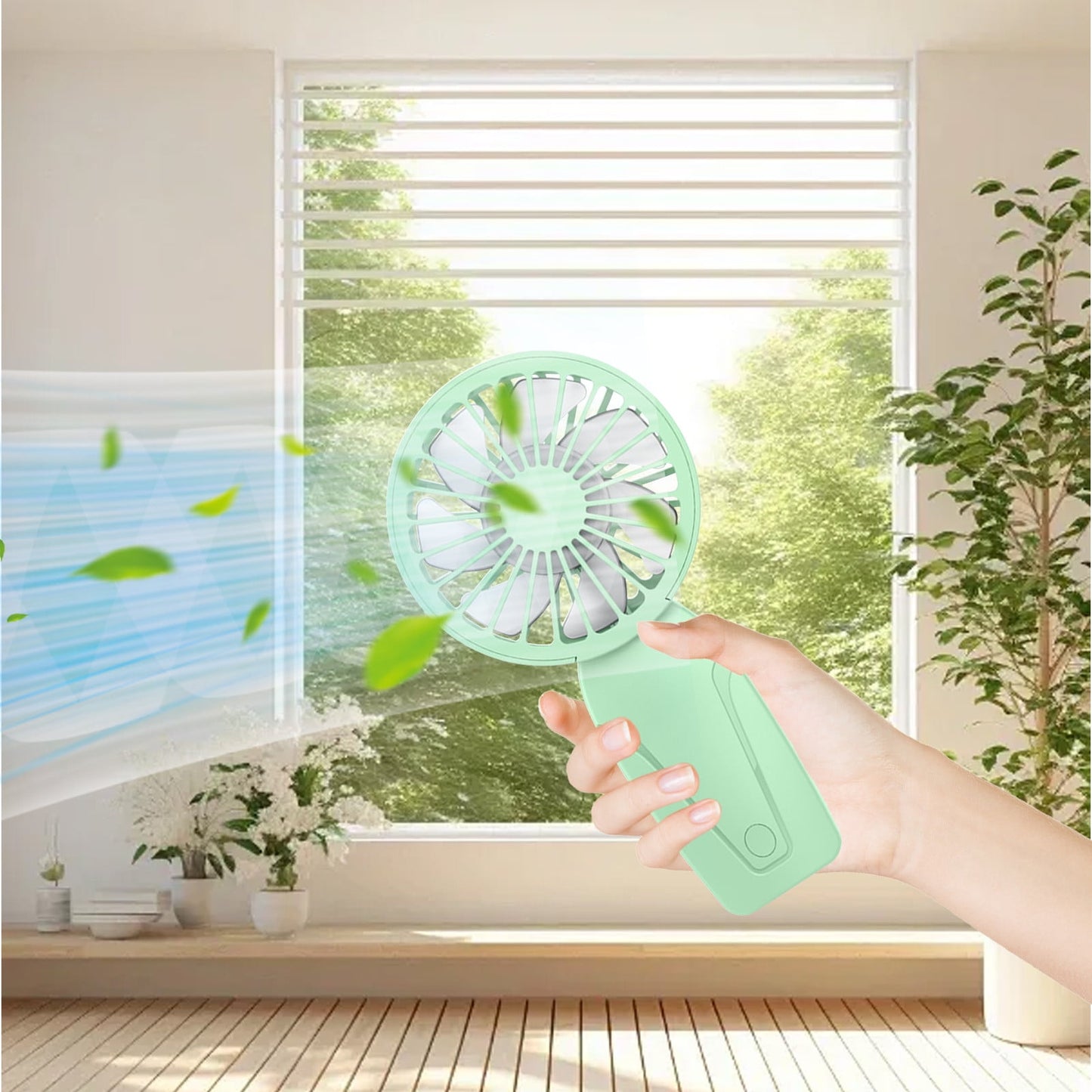 PALIFEUR Mini Handheld Fan, Cute Lightweight Portable Fan, USB Charging Mini Fan for Girl & Women Summer Gift, 3 Speed Small Hand Fan for Travel School Home Beach, 5.9x2.95 Inch Green