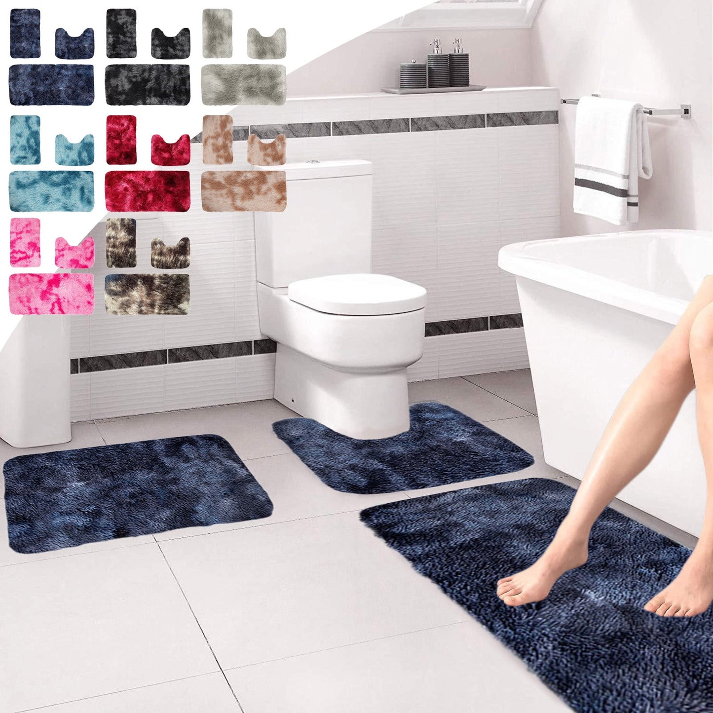Tyidzon 5Pc Bath Mats for Bathroom, Quick-Dry Bathroom Rugs Sets Washable Non-Slip Bath Mat Ultra Soft Absorbent with U-Shaped Toilet for Bathroom, Tub, Shower, Gray 01-Khaki