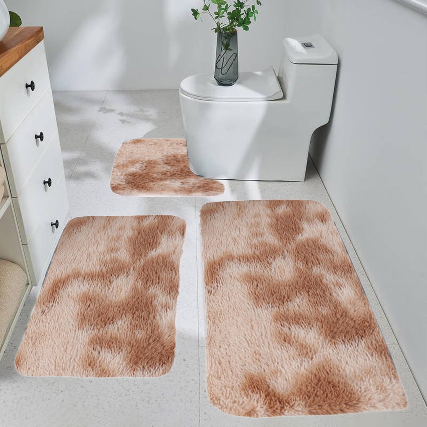 Tyidzon 5Pc Bath Mats for Bathroom, Quick-Dry Bathroom Rugs Sets Washable Non-Slip Bath Mat Ultra Soft Absorbent with U-Shaped Toilet for Bathroom, Tub, Shower, Gray 01-Khaki
