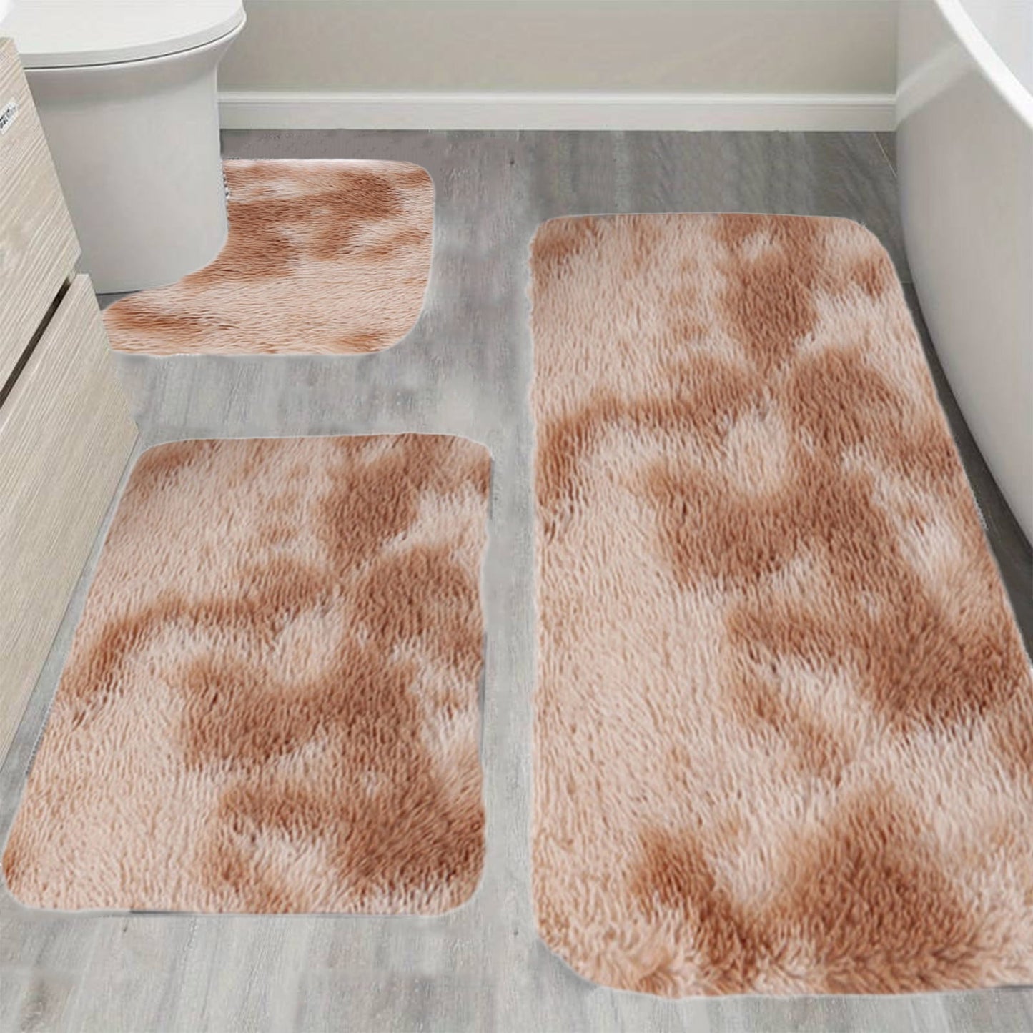 Tyidzon 5Pc Bath Mats for Bathroom, Quick-Dry Bathroom Rugs Sets Washable Non-Slip Bath Mat Ultra Soft Absorbent with U-Shaped Toilet for Bathroom, Tub, Shower, Gray 01-Khaki