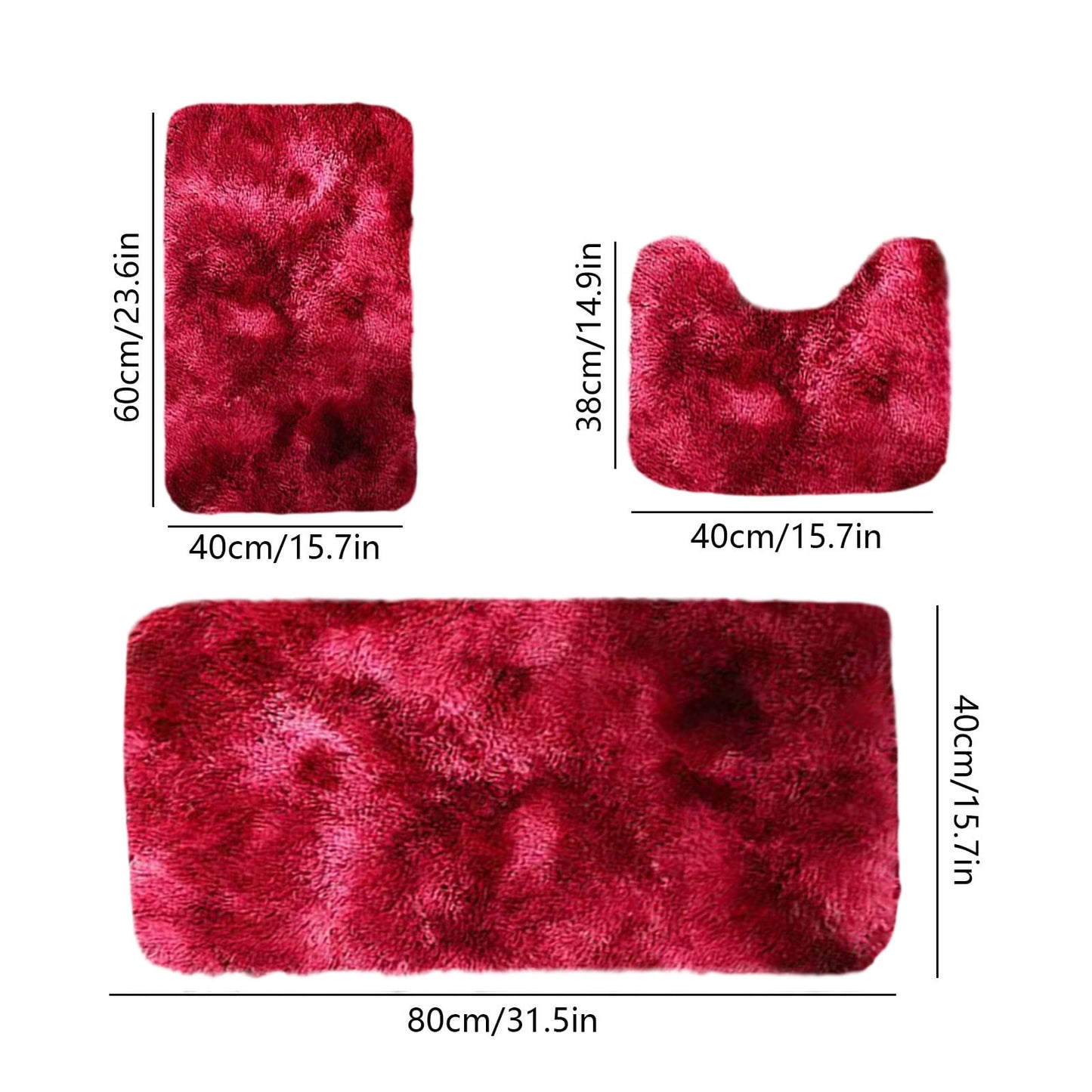 Tyidzon 5Pc Bath Mats for Bathroom, Quick-Dry Bathroom Rugs Sets Washable Non-Slip Bath Mat Ultra Soft Absorbent with U-Shaped Toilet for Bathroom, Tub, Shower, Gray 01-Red