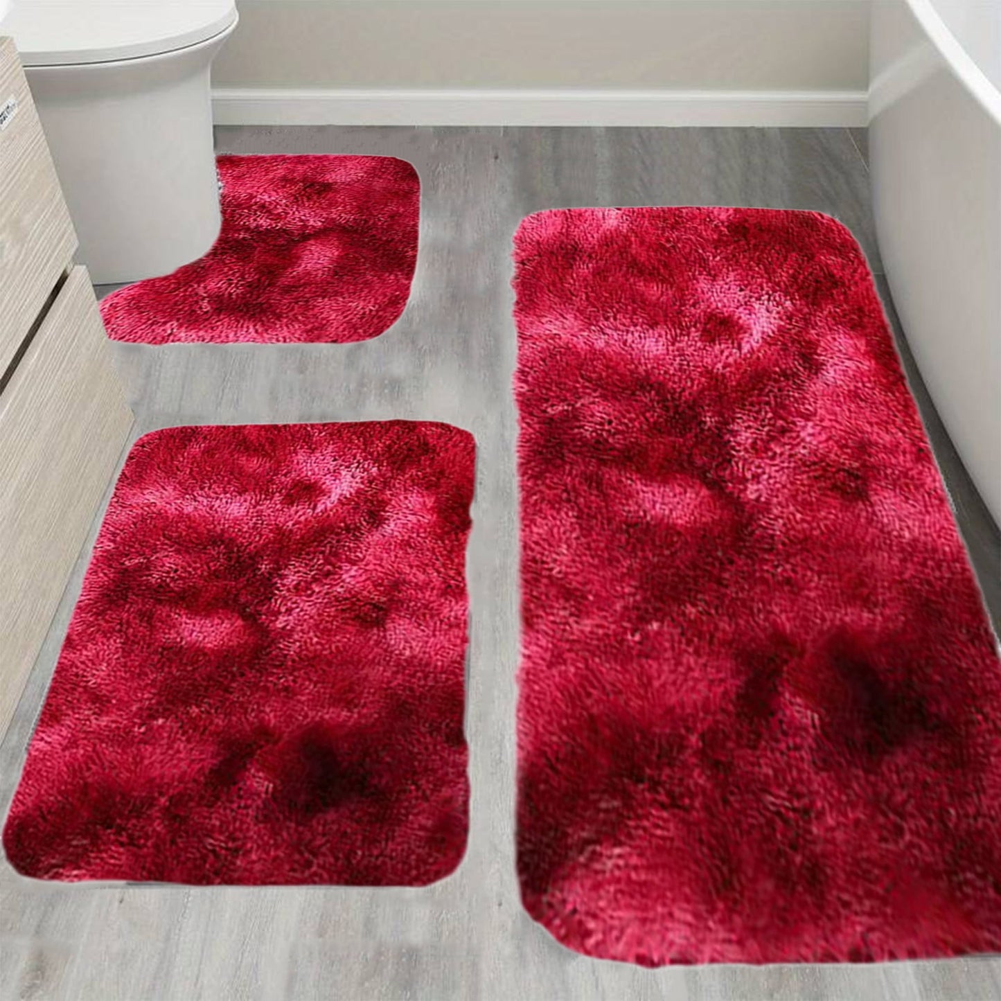 Tyidzon 5Pc Bath Mats for Bathroom, Quick-Dry Bathroom Rugs Sets Washable Non-Slip Bath Mat Ultra Soft Absorbent with U-Shaped Toilet for Bathroom, Tub, Shower, Gray 01-Red
