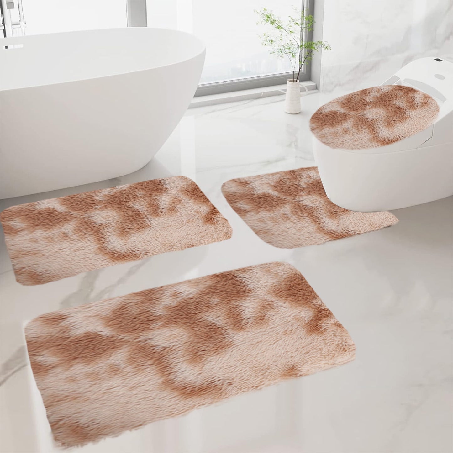 Tyidzon 5Pc Bath Mats for Bathroom, Quick-Dry Bathroom Rugs Sets Washable Non-Slip Bath Mat Ultra Soft Absorbent with U-Shaped Toilet for Bathroom, Tub, Shower, Gray 02-Khaki
