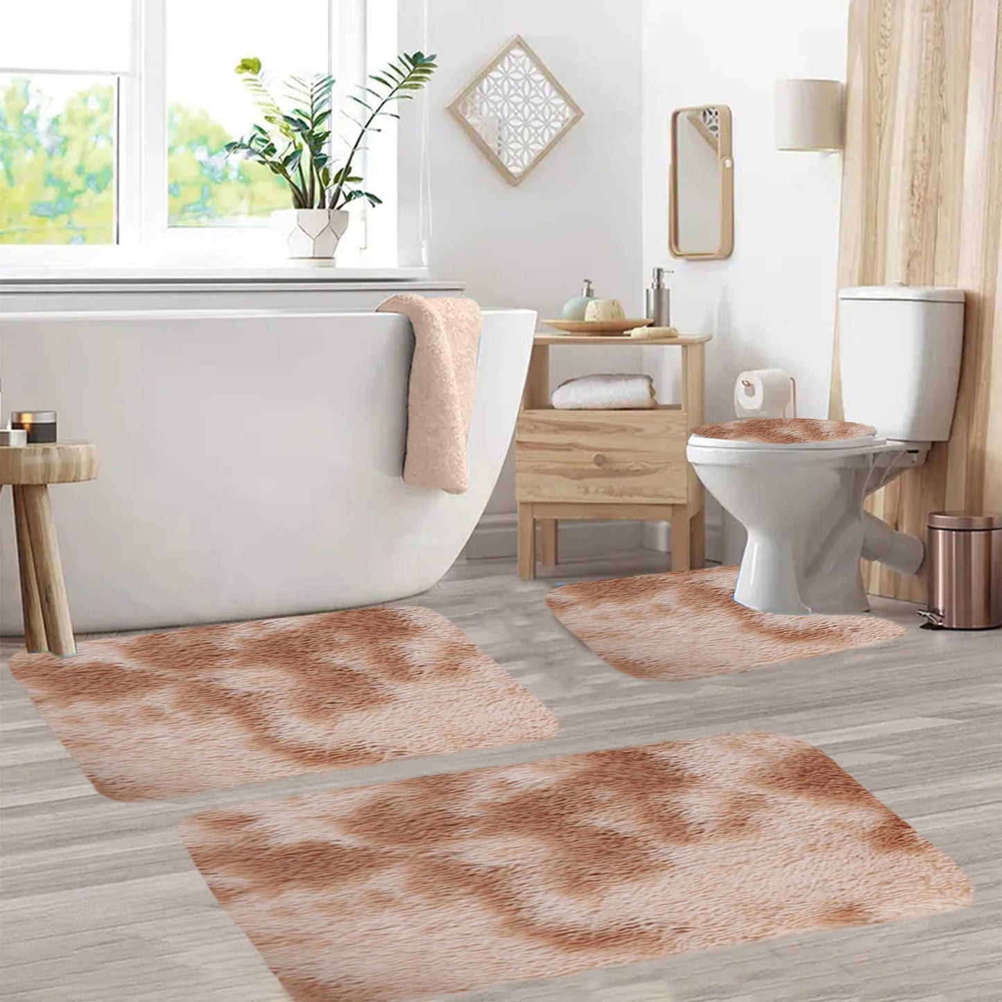 Tyidzon 5Pc Bath Mats for Bathroom, Quick-Dry Bathroom Rugs Sets Washable Non-Slip Bath Mat Ultra Soft Absorbent with U-Shaped Toilet for Bathroom, Tub, Shower, Gray 02-Khaki